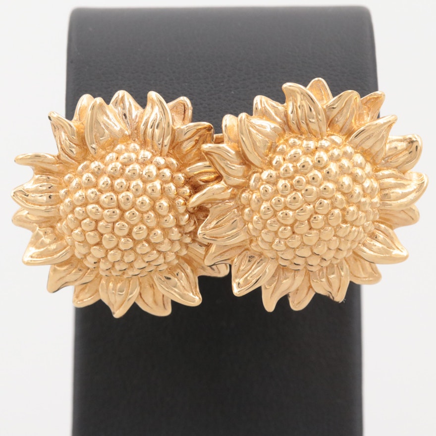 14K Yellow Gold Sunflower Earrings