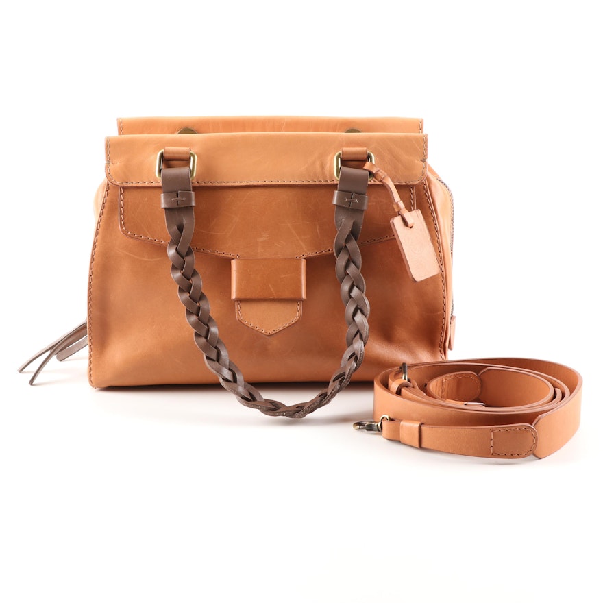 Hoss Intropia Tan Leather Satchel with Dark Brown Braided Leather Strap