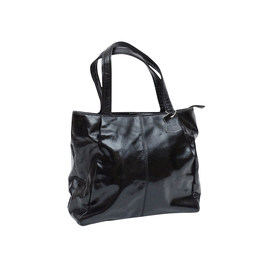 Harvé Benard Black Patent Leather Tote Shoulder Bag