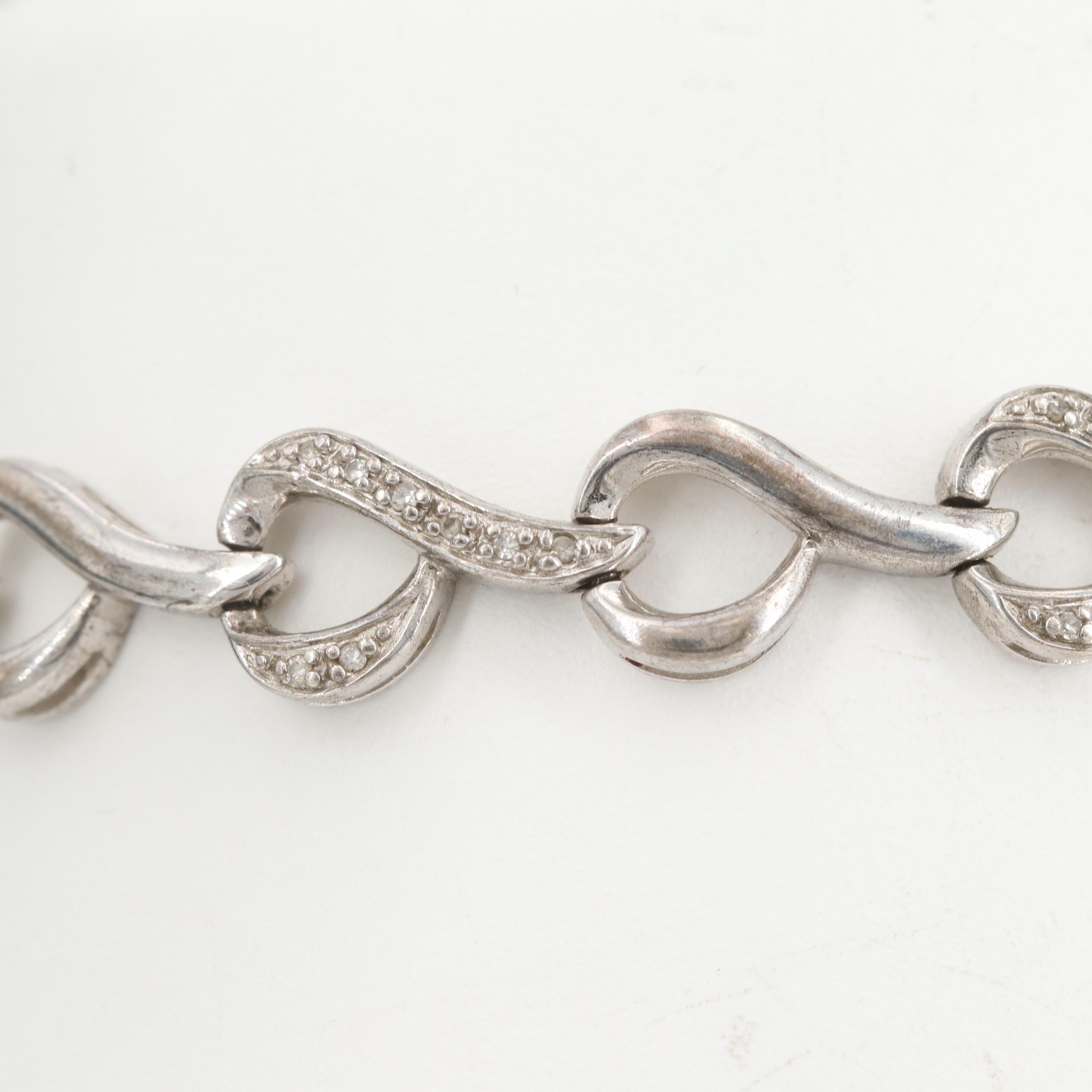 Sterling Silver Diamond Link Bracelet
