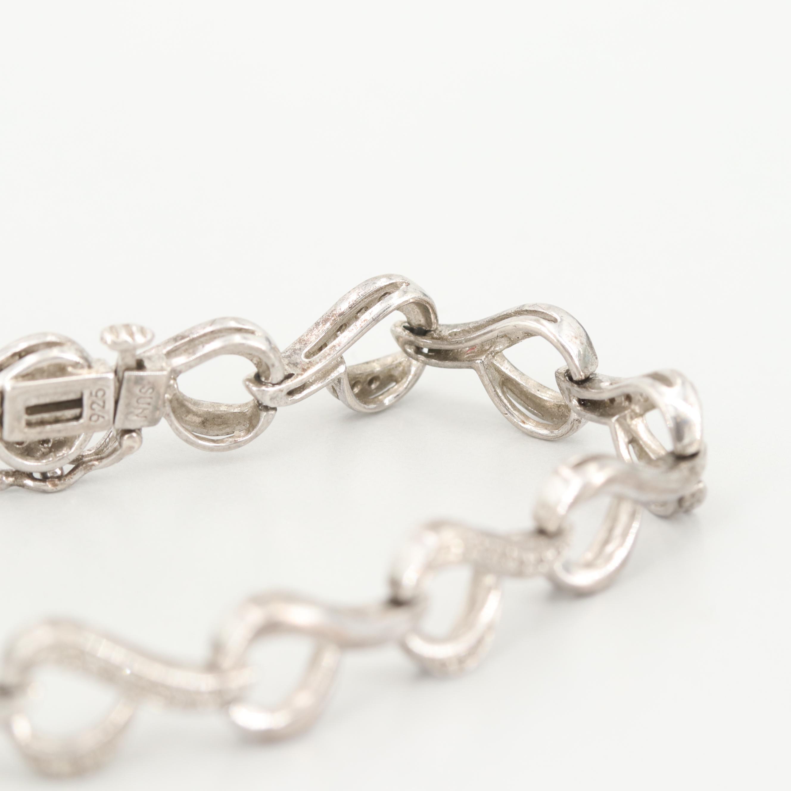 Sterling Silver Diamond Link Bracelet