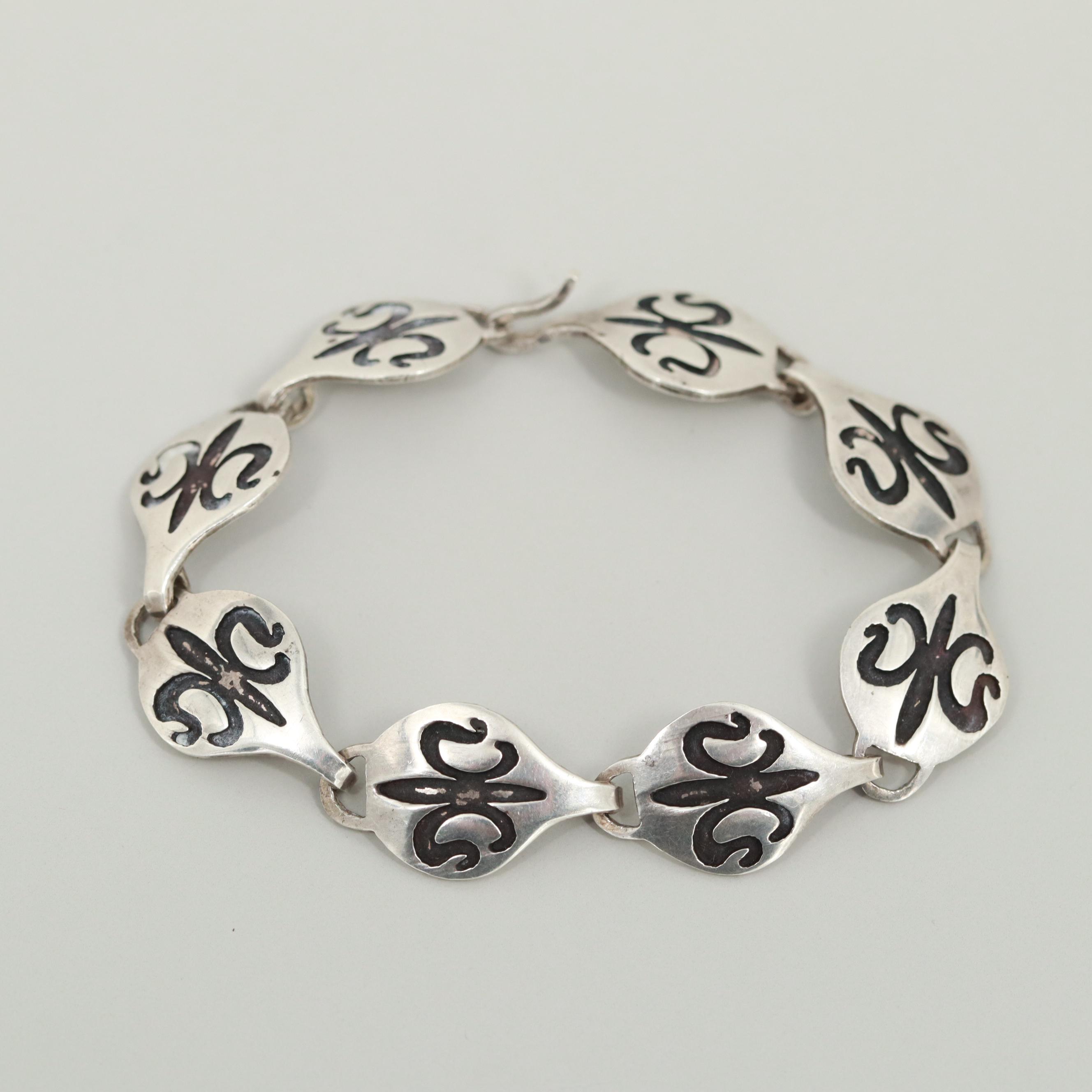 Mexican Sterling Silver Bracelet with Antique Finish