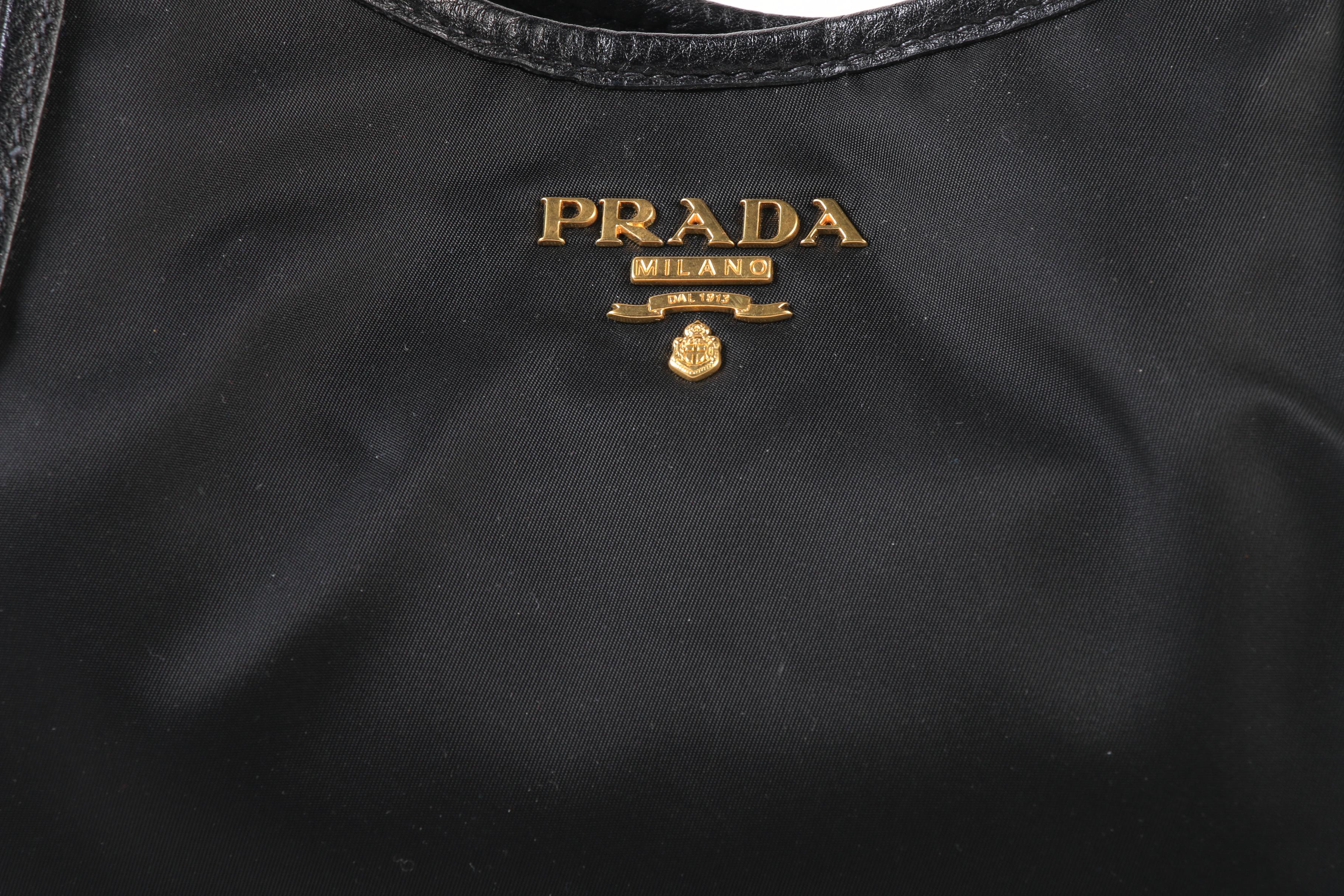 Prada Milano Black Nylon and Leather Shoulder Bag