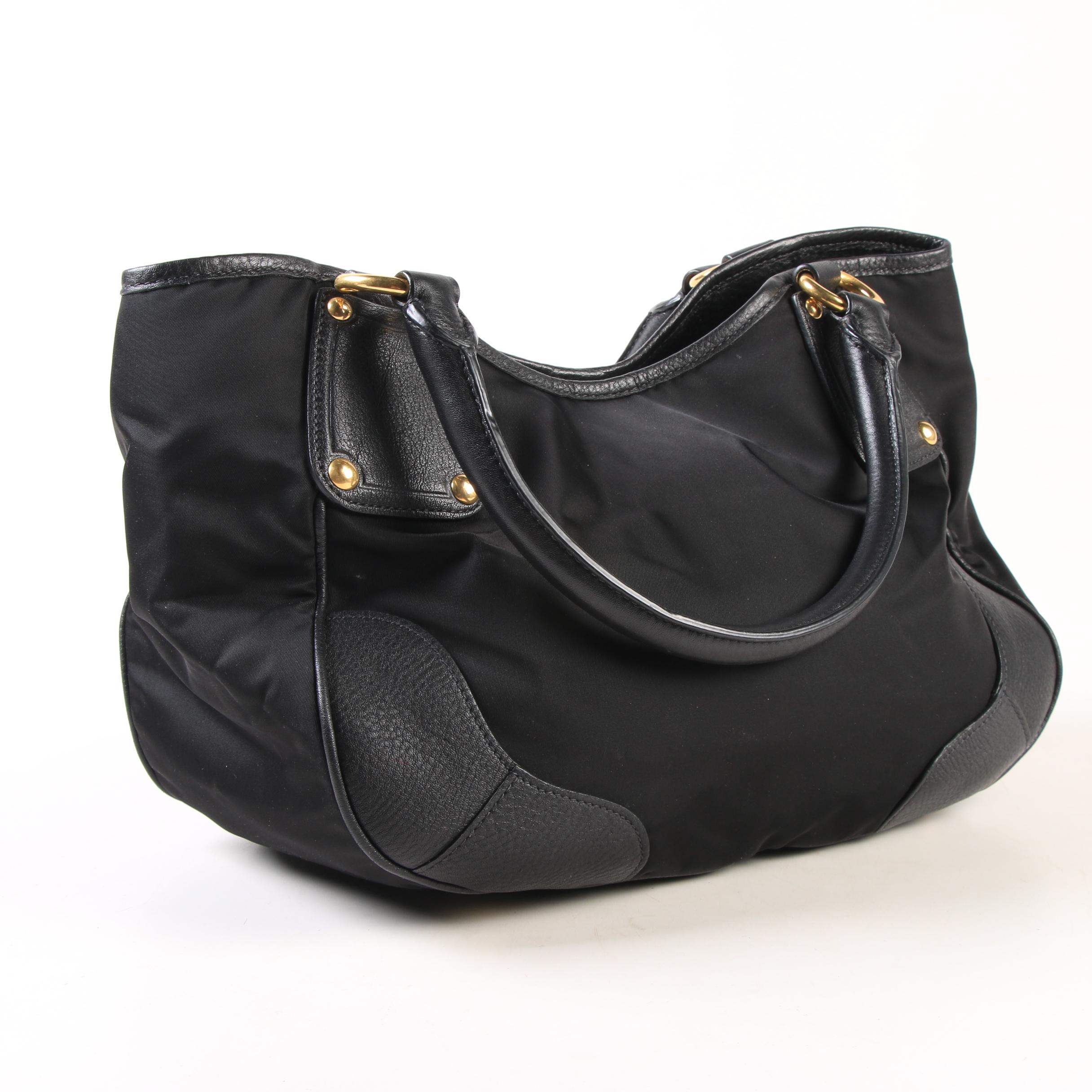 Prada Milano Black Nylon and Leather Shoulder Bag