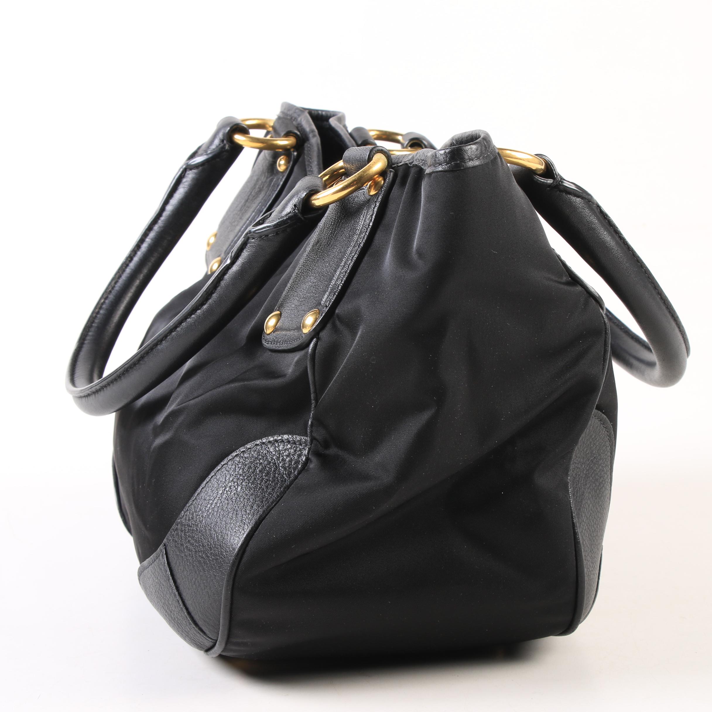Prada Milano Black Nylon and Leather Shoulder Bag