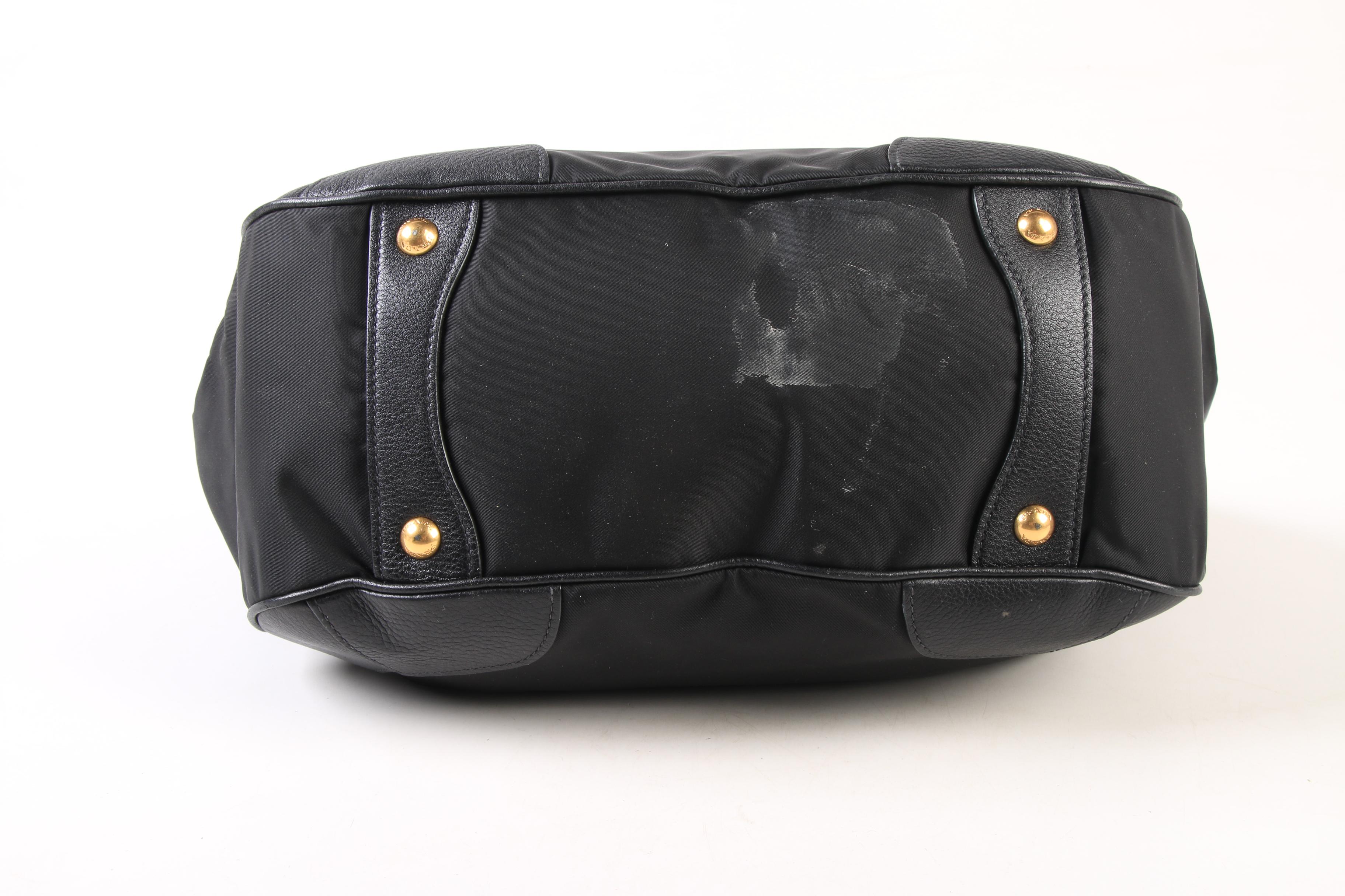 Prada Milano Black Nylon and Leather Shoulder Bag