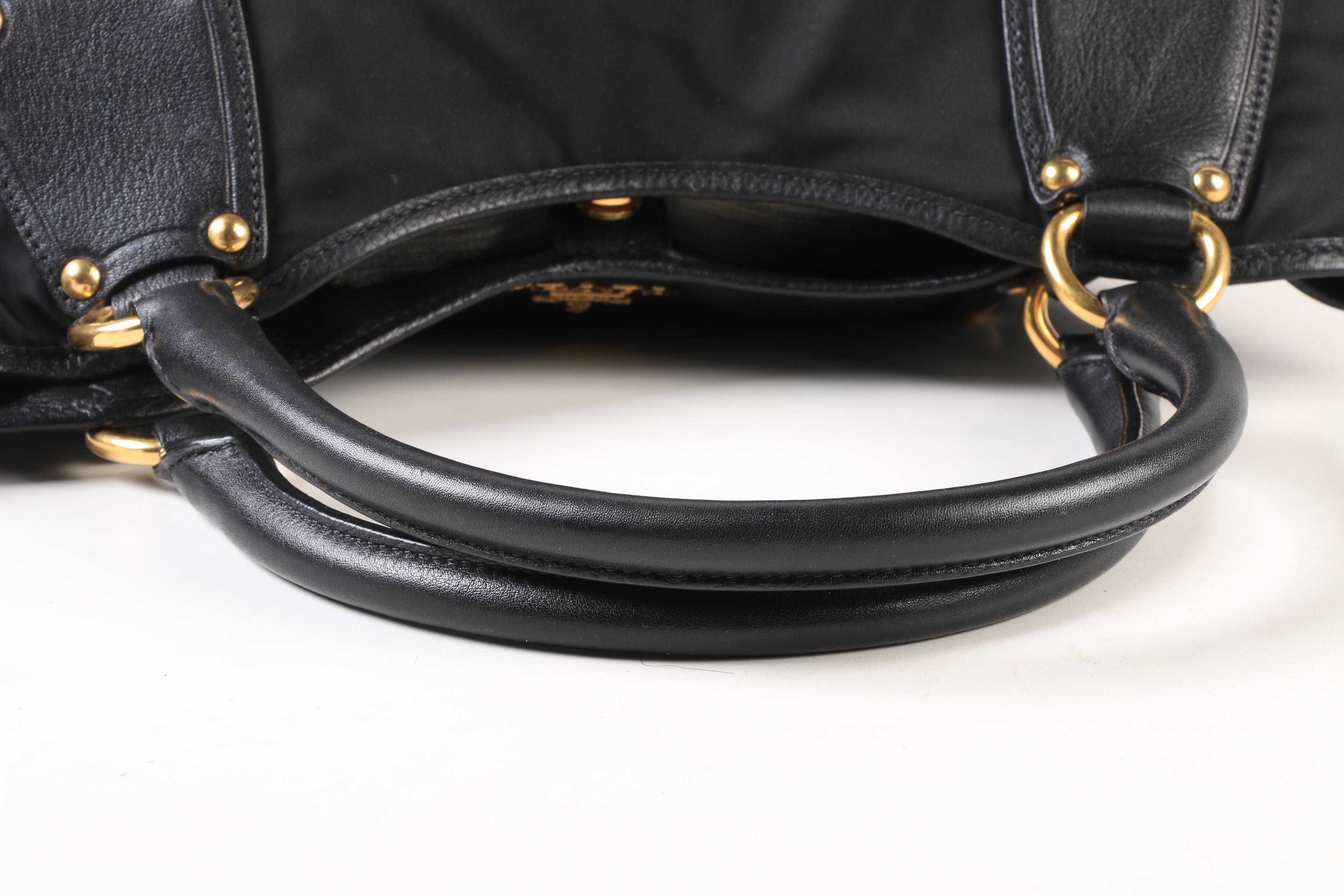 Prada Milano Black Nylon and Leather Shoulder Bag