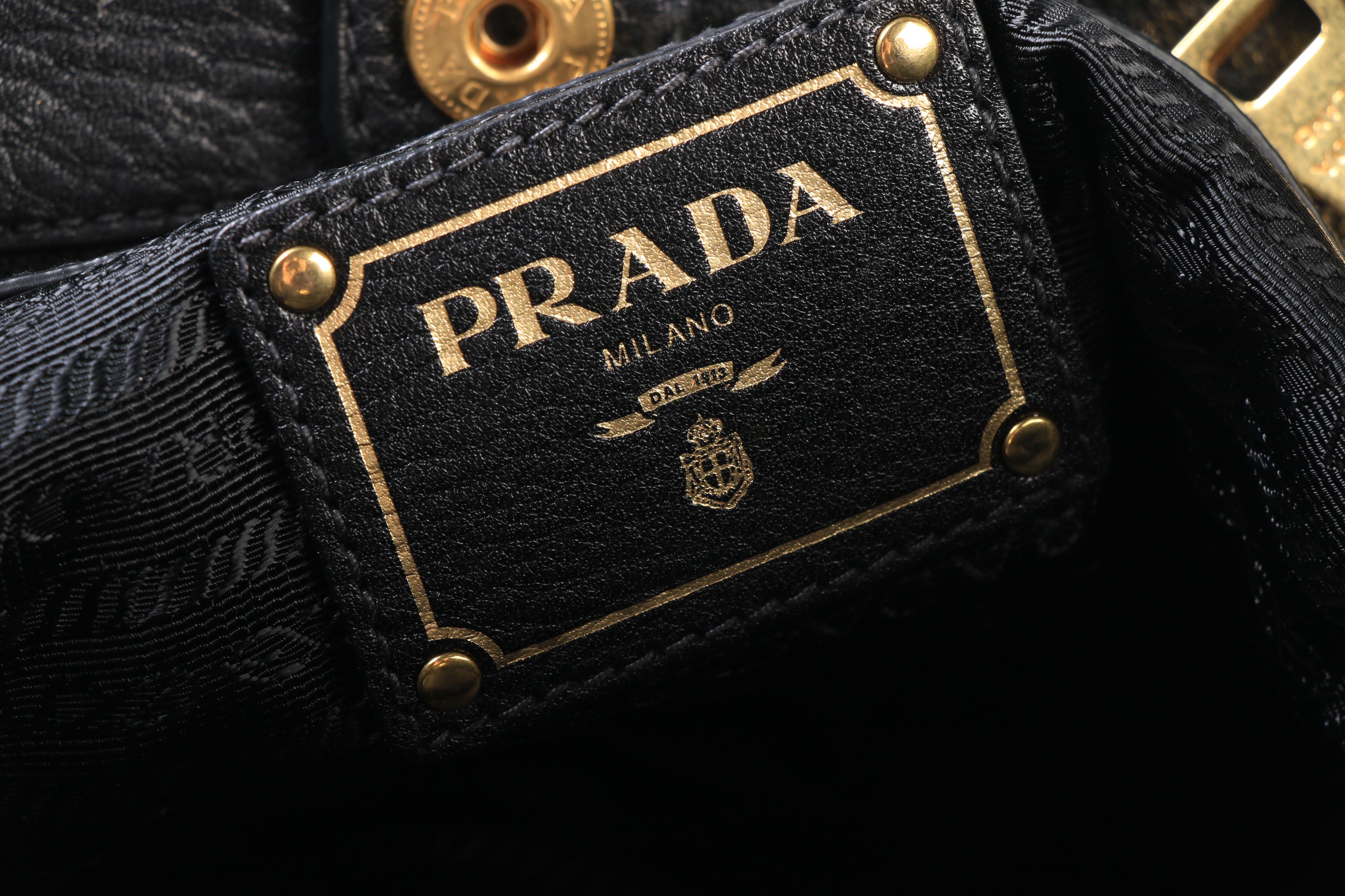 Prada Milano Black Nylon and Leather Shoulder Bag