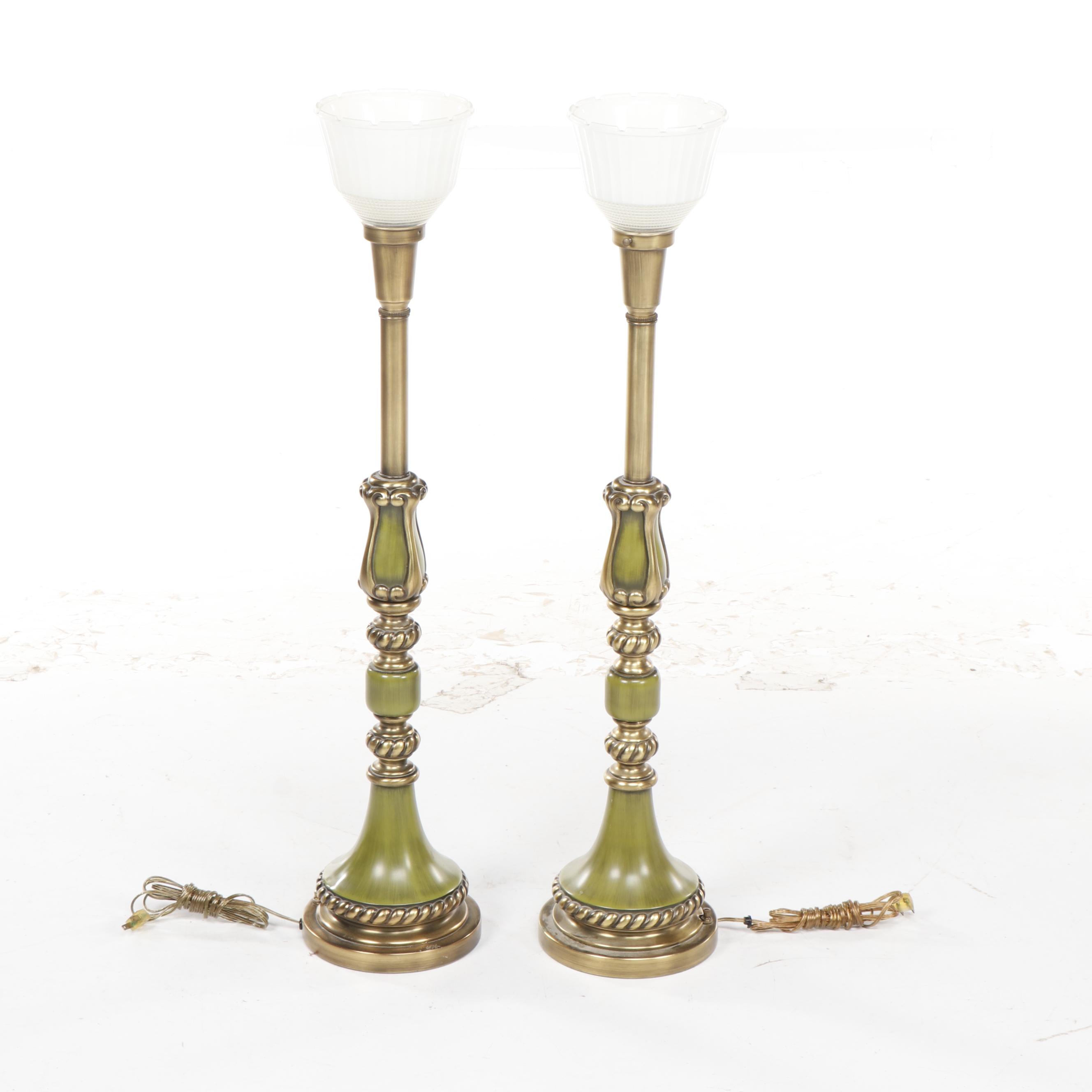 Pair of Mid Century Green Green Table Lamps