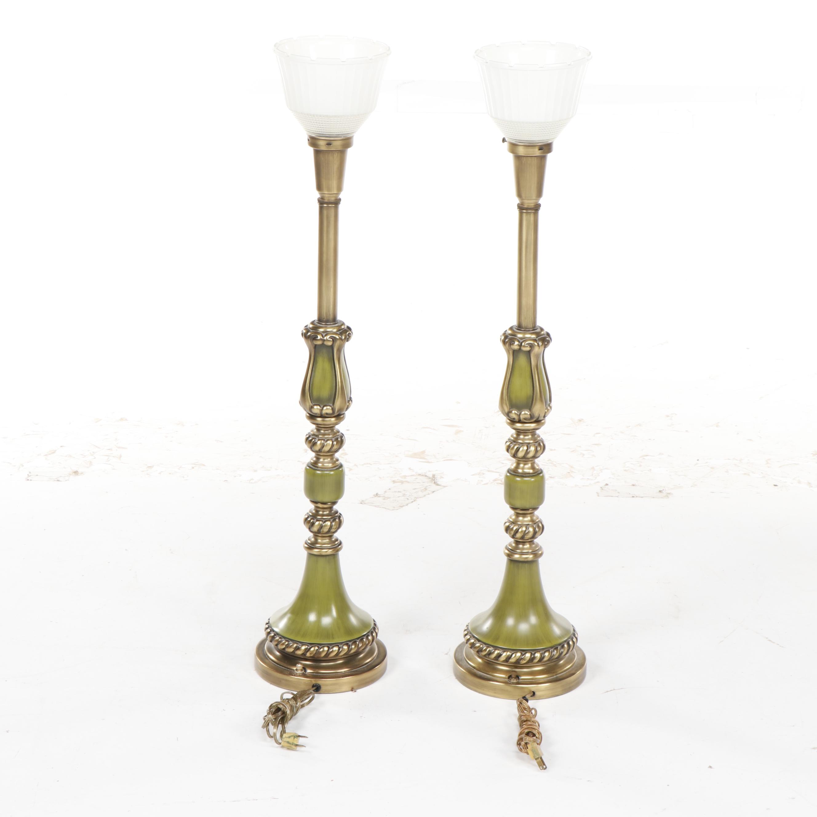 Pair of Mid Century Green Green Table Lamps