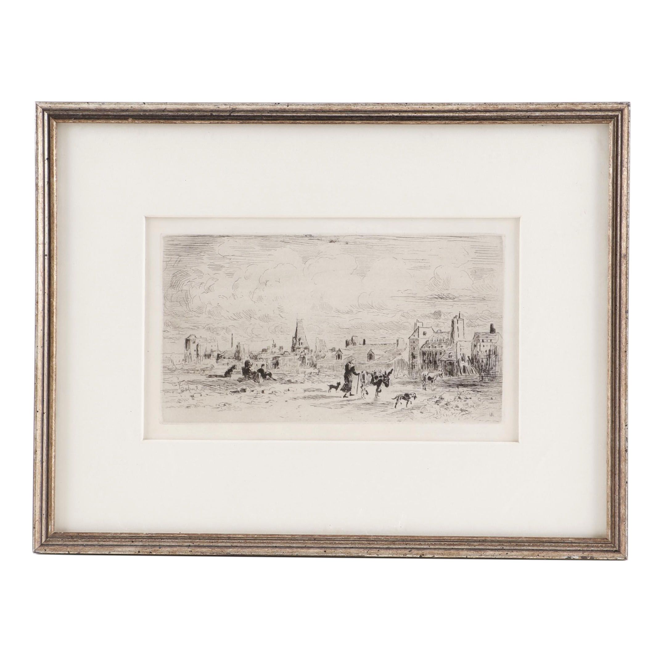 Etching after Felix-Hilaire Buhot "Feuilles d'ânes du Midi"