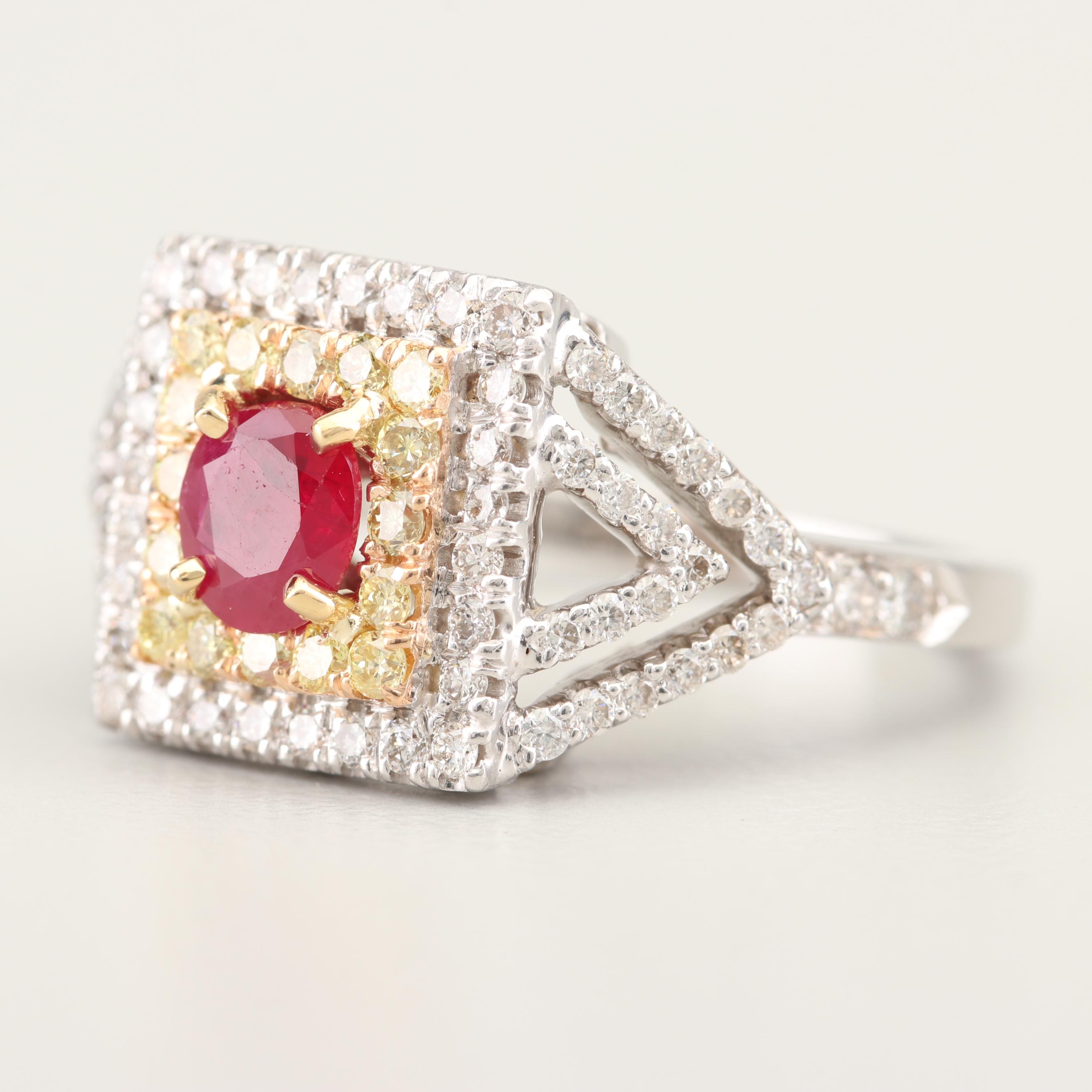 18K White Gold Ruby and Diamond Ring
