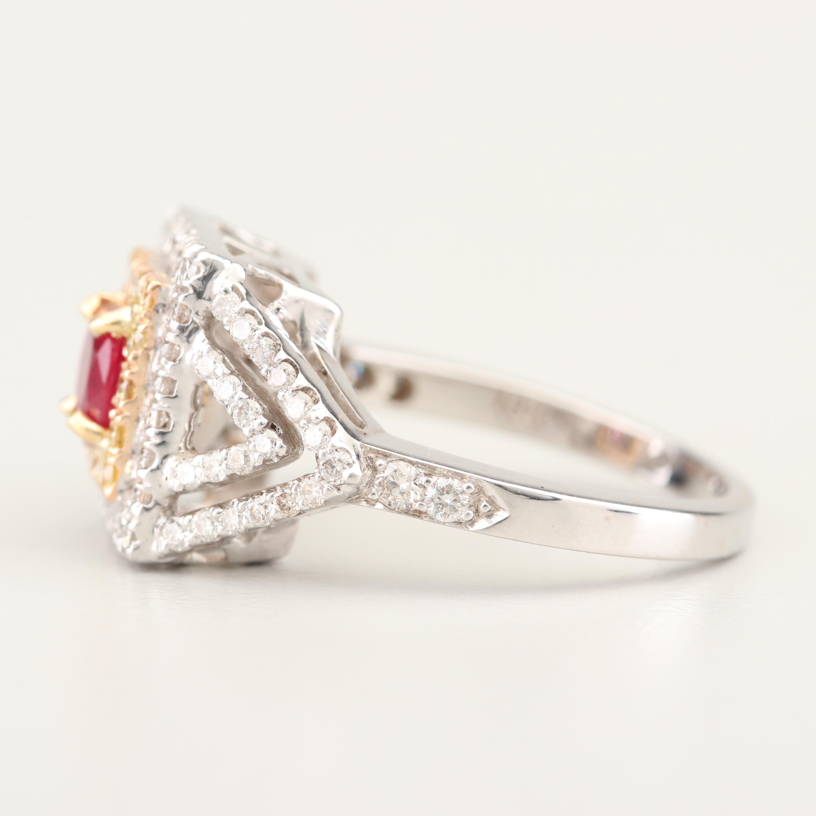 18K White Gold Ruby and Diamond Ring