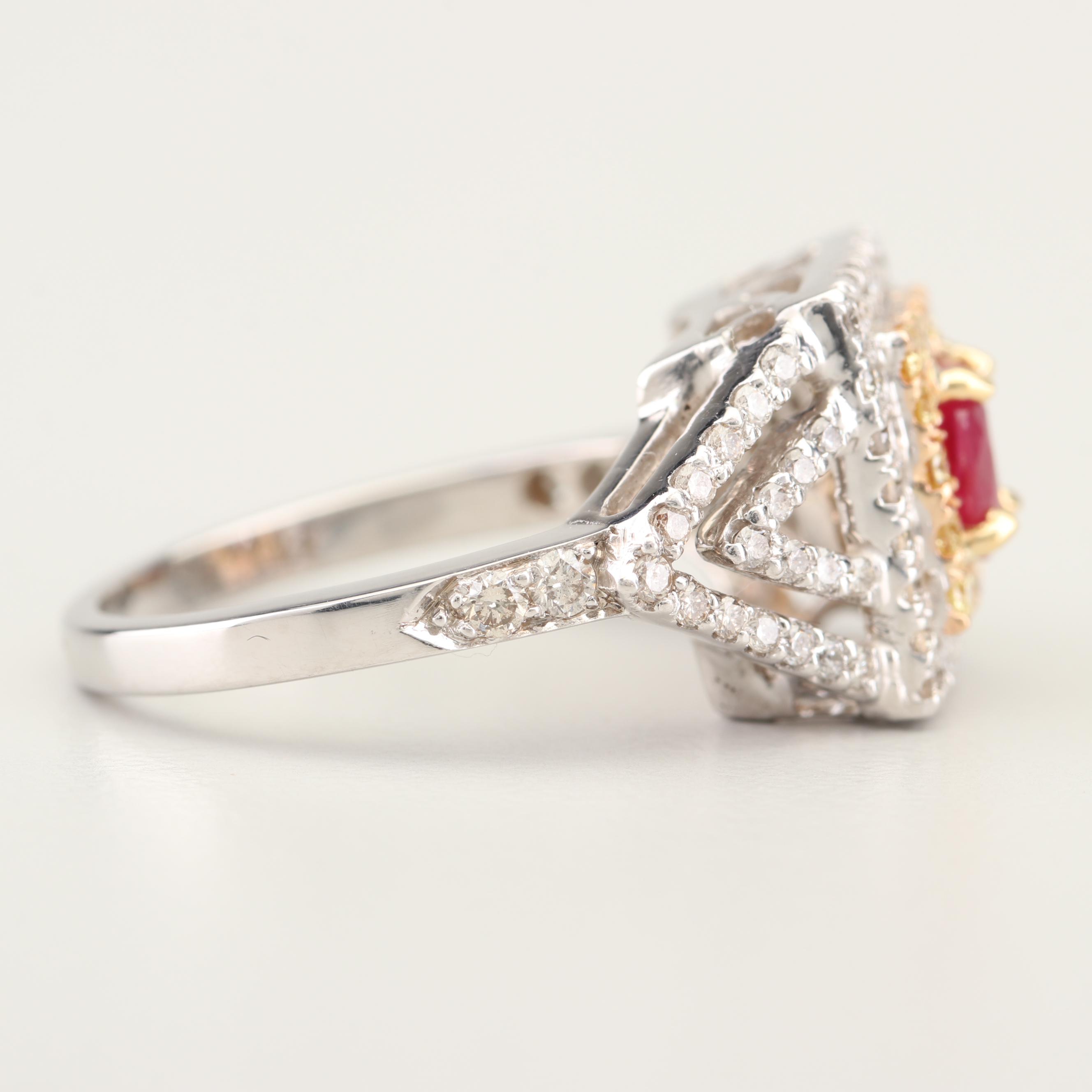 18K White Gold Ruby and Diamond Ring