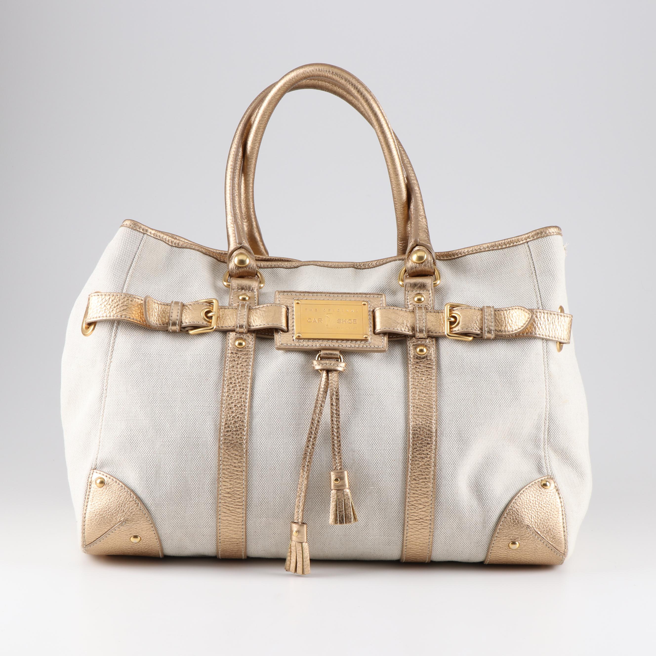The Original Car Shoe Linen and Metallic Leather Tote Bag, a Prada Company