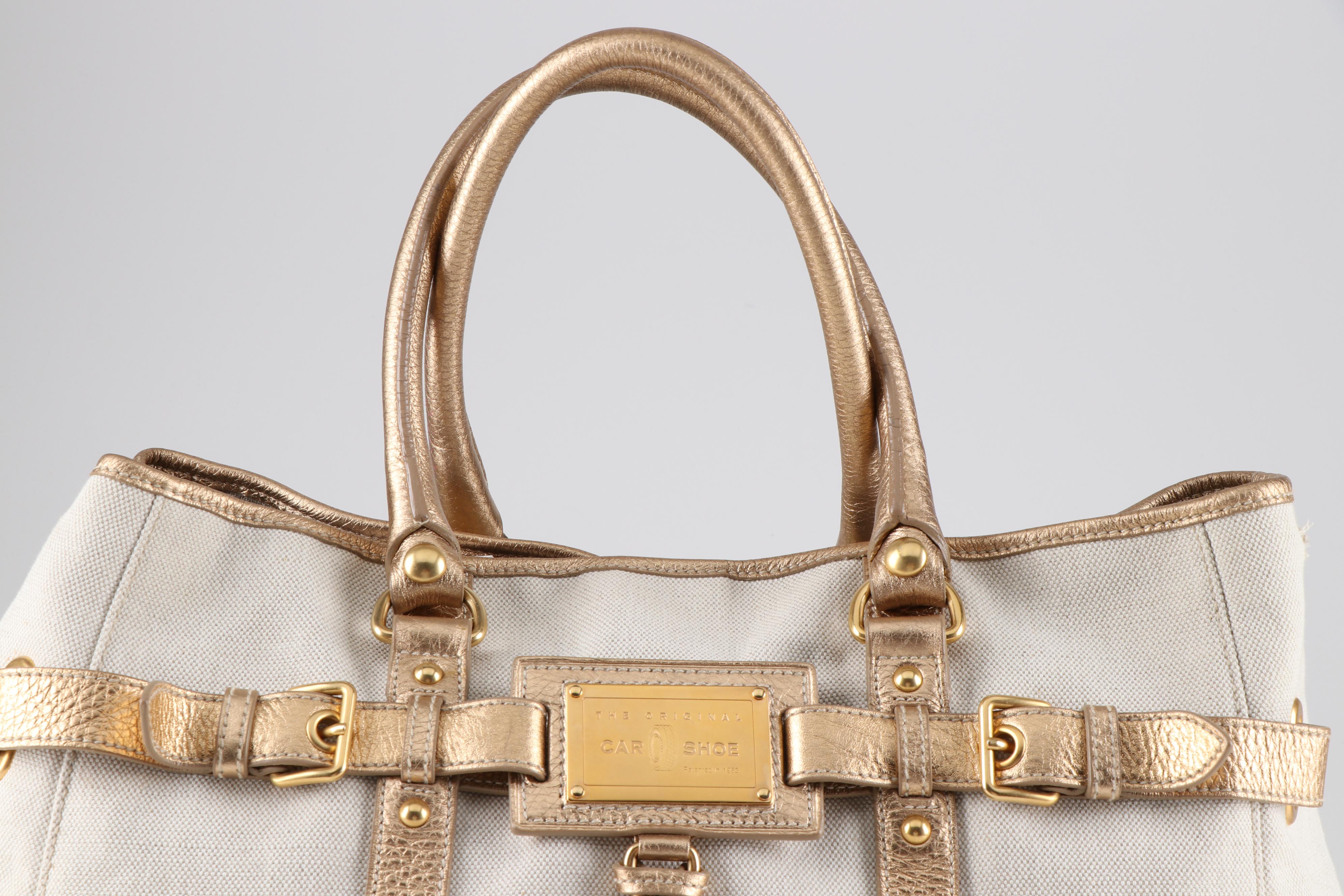 The Original Car Shoe Linen and Metallic Leather Tote Bag, a Prada Company