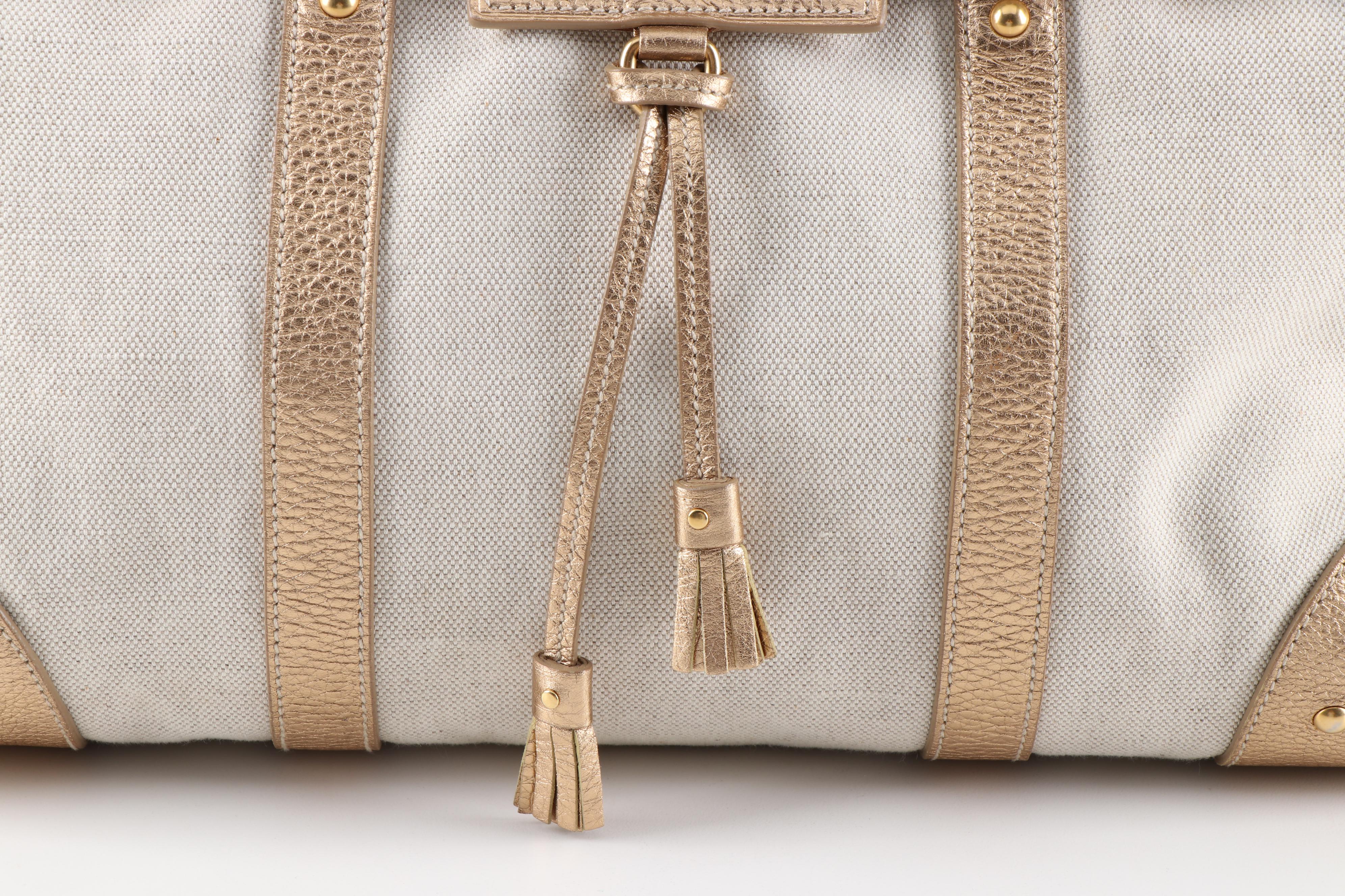 The Original Car Shoe Linen and Metallic Leather Tote Bag, a Prada Company