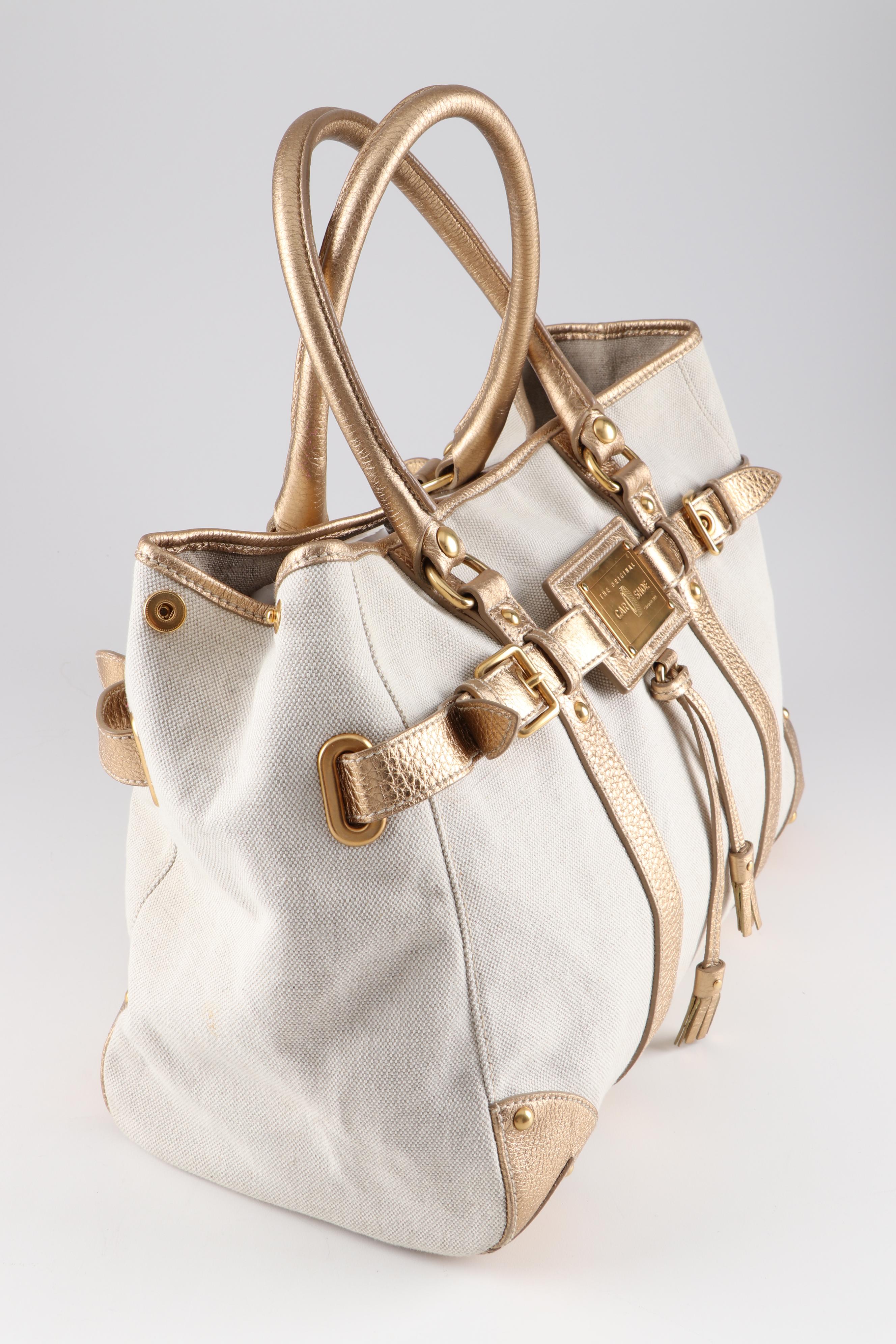 The Original Car Shoe Linen and Metallic Leather Tote Bag, a Prada Company