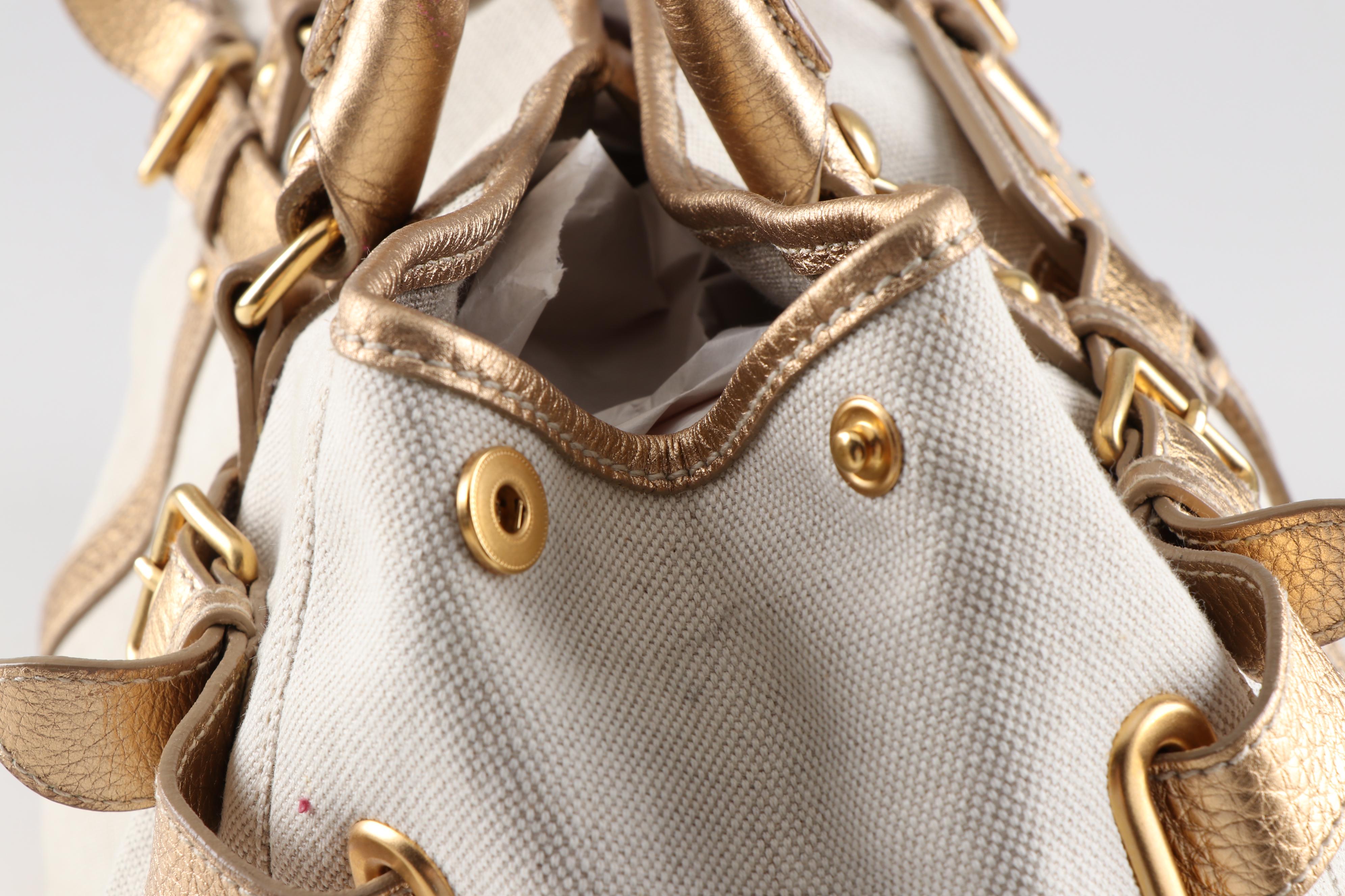 The Original Car Shoe Linen and Metallic Leather Tote Bag, a Prada Company