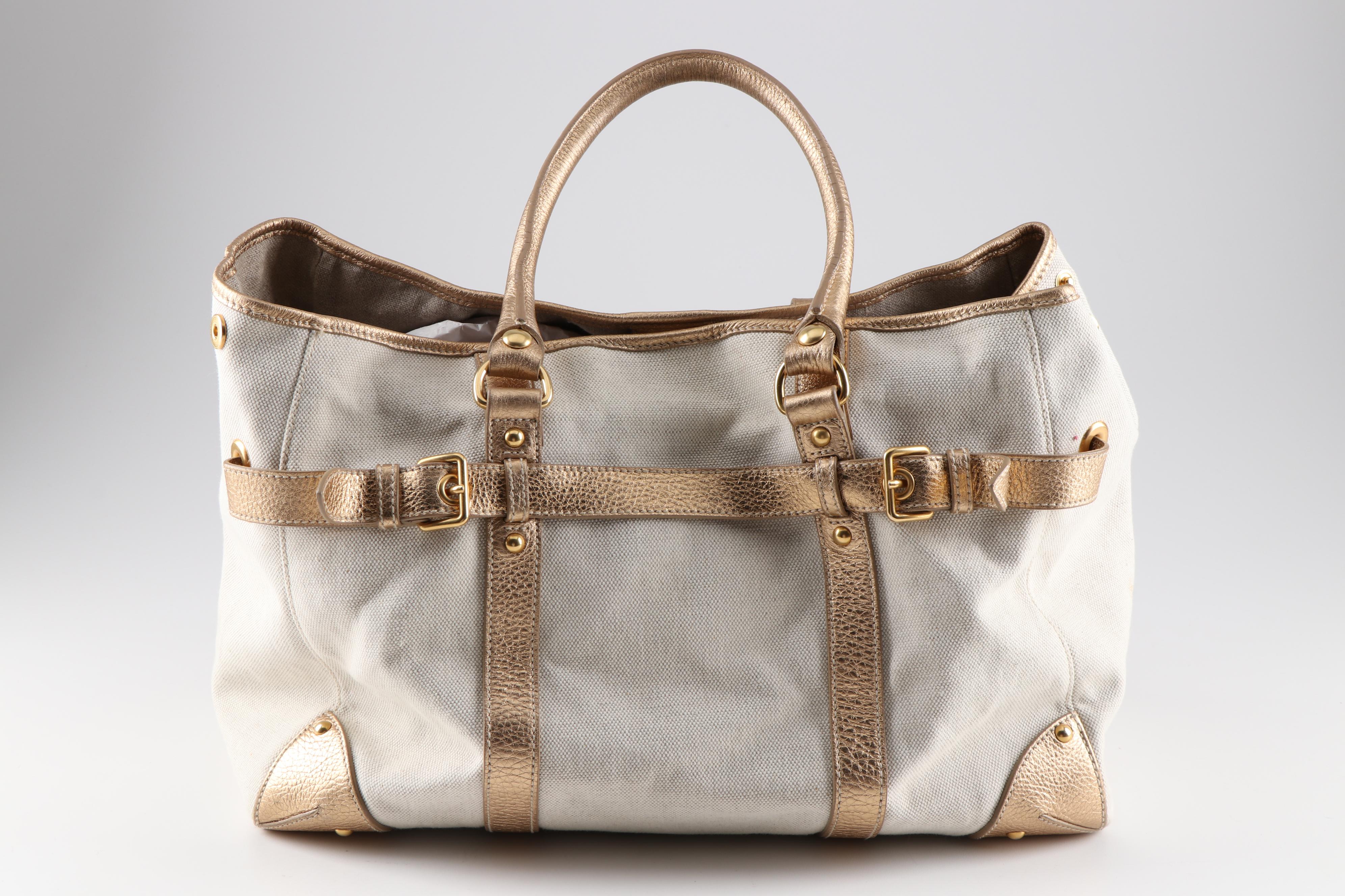 The Original Car Shoe Linen and Metallic Leather Tote Bag, a Prada Company