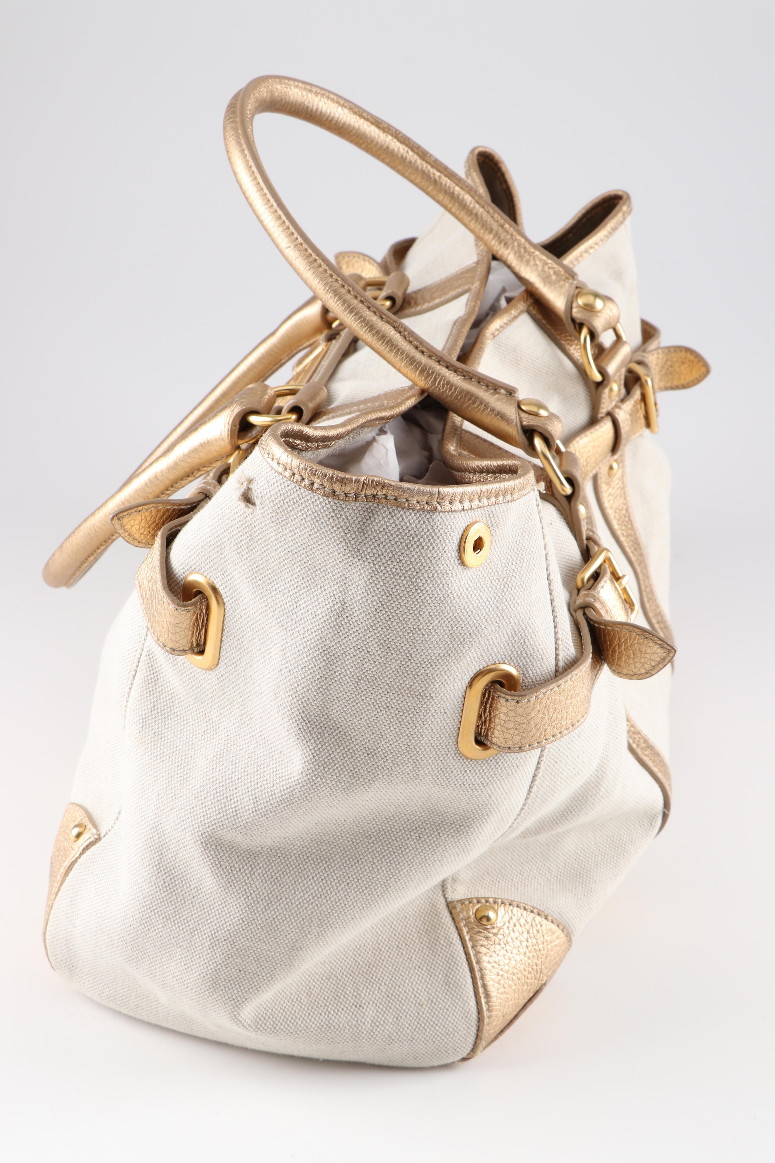 The Original Car Shoe Linen and Metallic Leather Tote Bag, a Prada Company