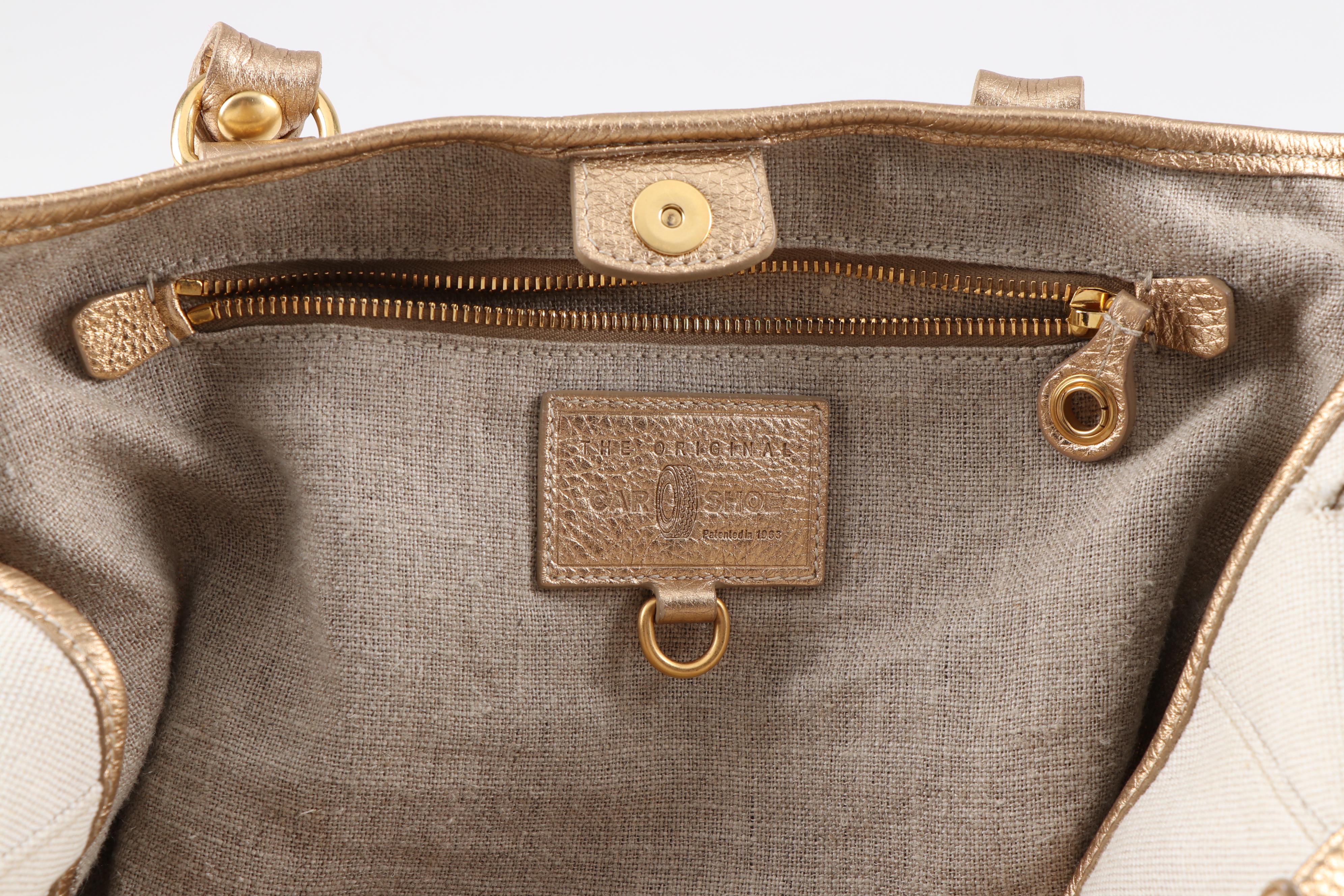 The Original Car Shoe Linen and Metallic Leather Tote Bag, a Prada Company