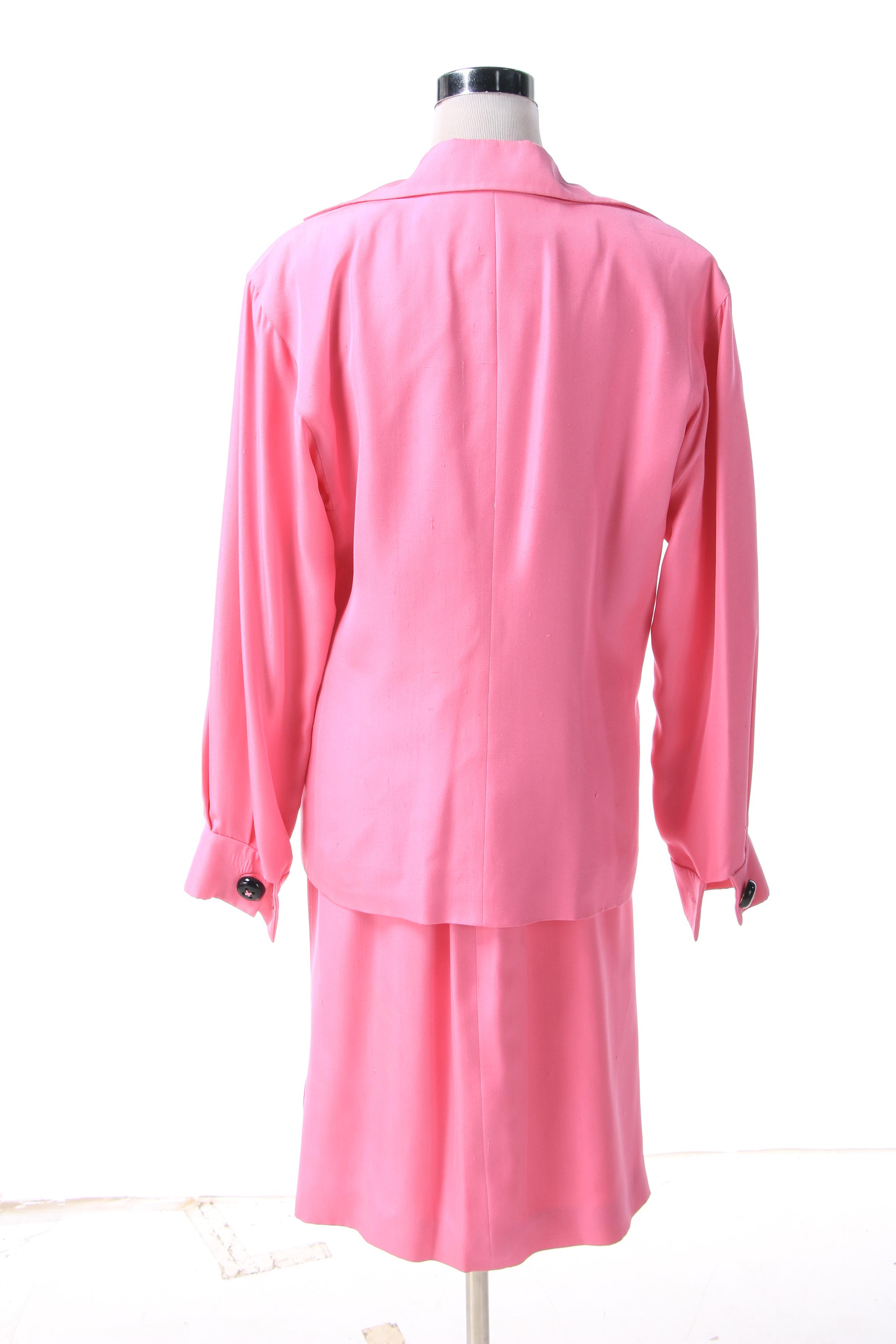 Christian Dior Boutique Paris Pink Silk Skirt Suit