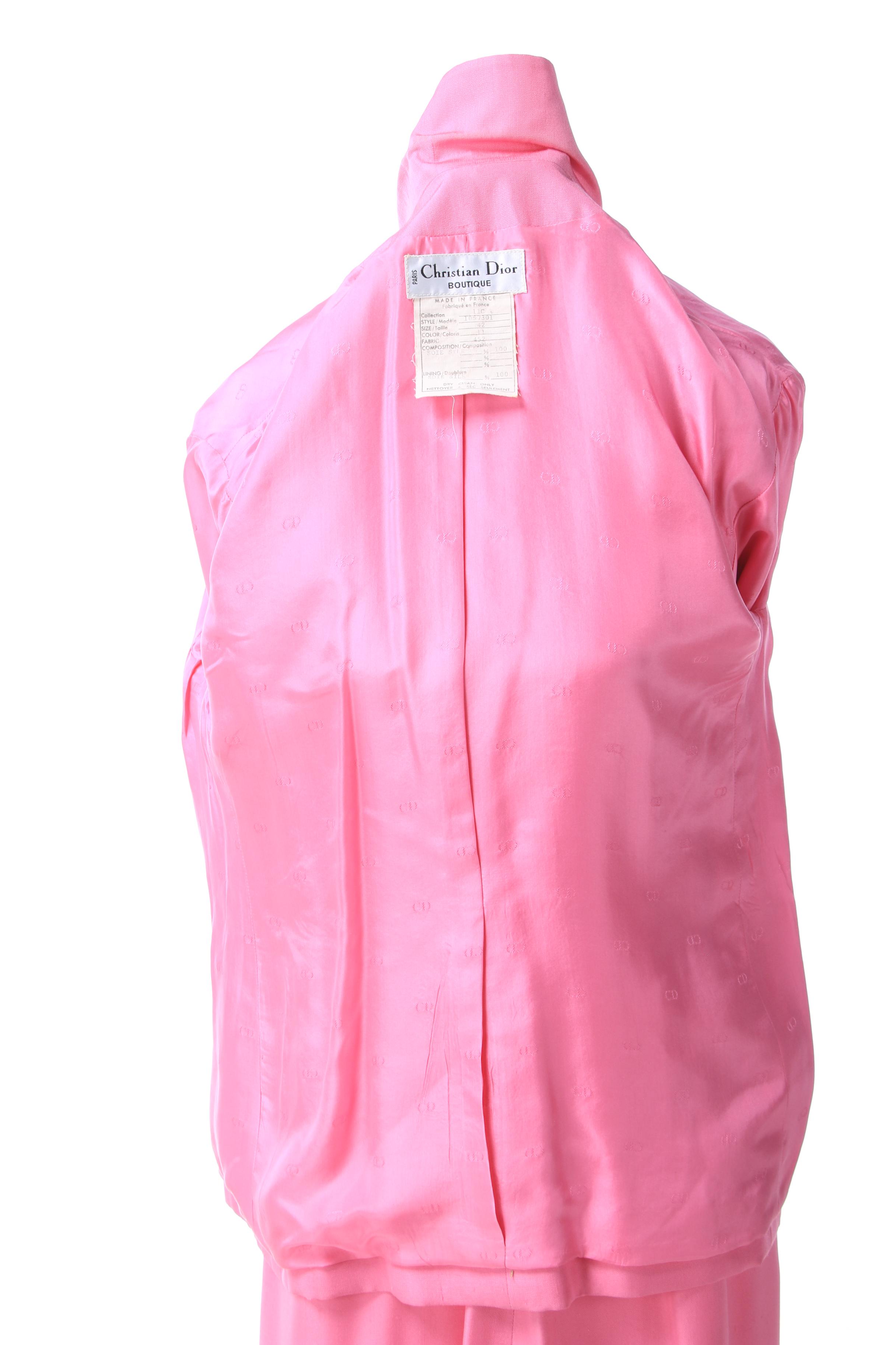 Christian Dior Boutique Paris Pink Silk Skirt Suit