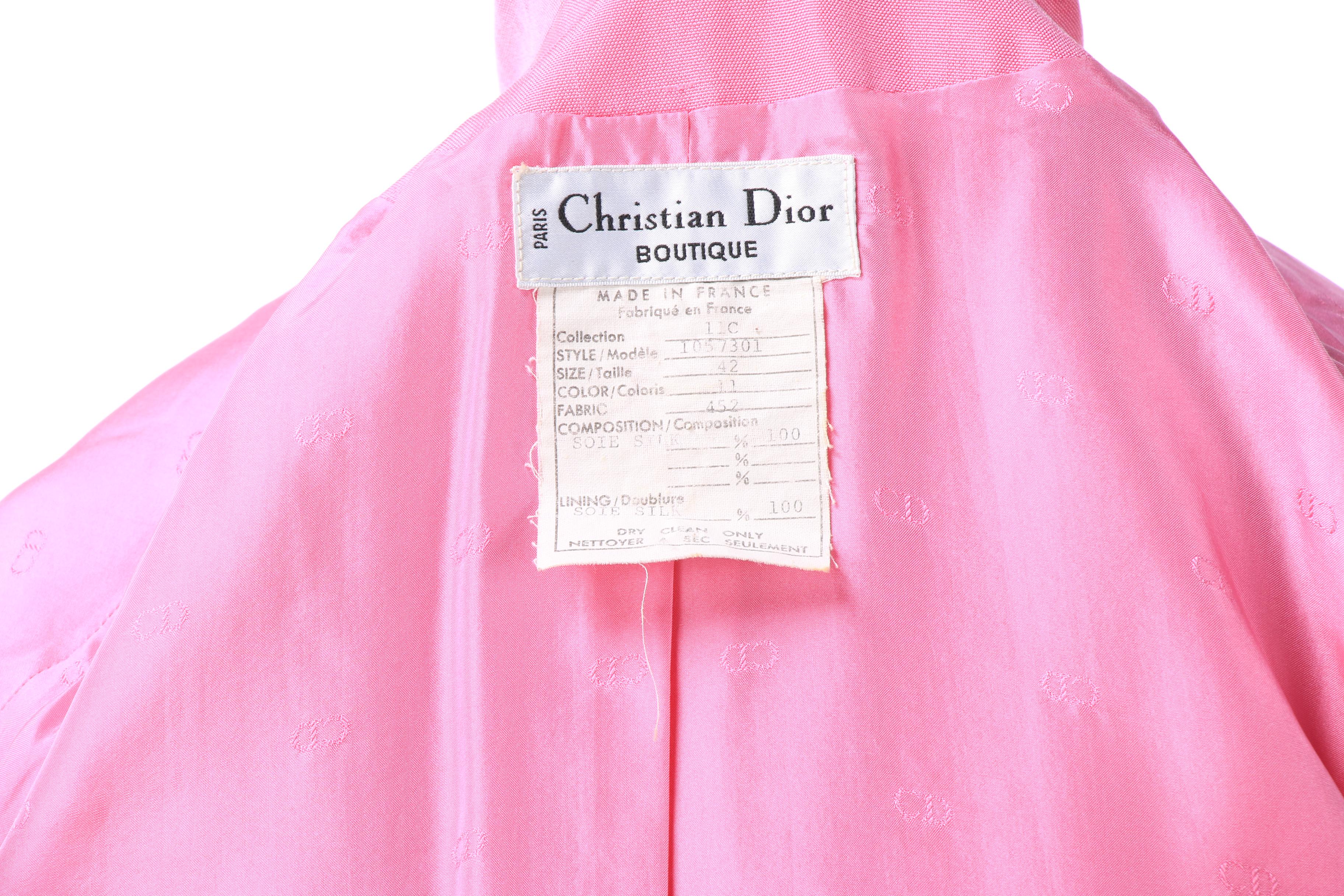 Christian Dior Boutique Paris Pink Silk Skirt Suit