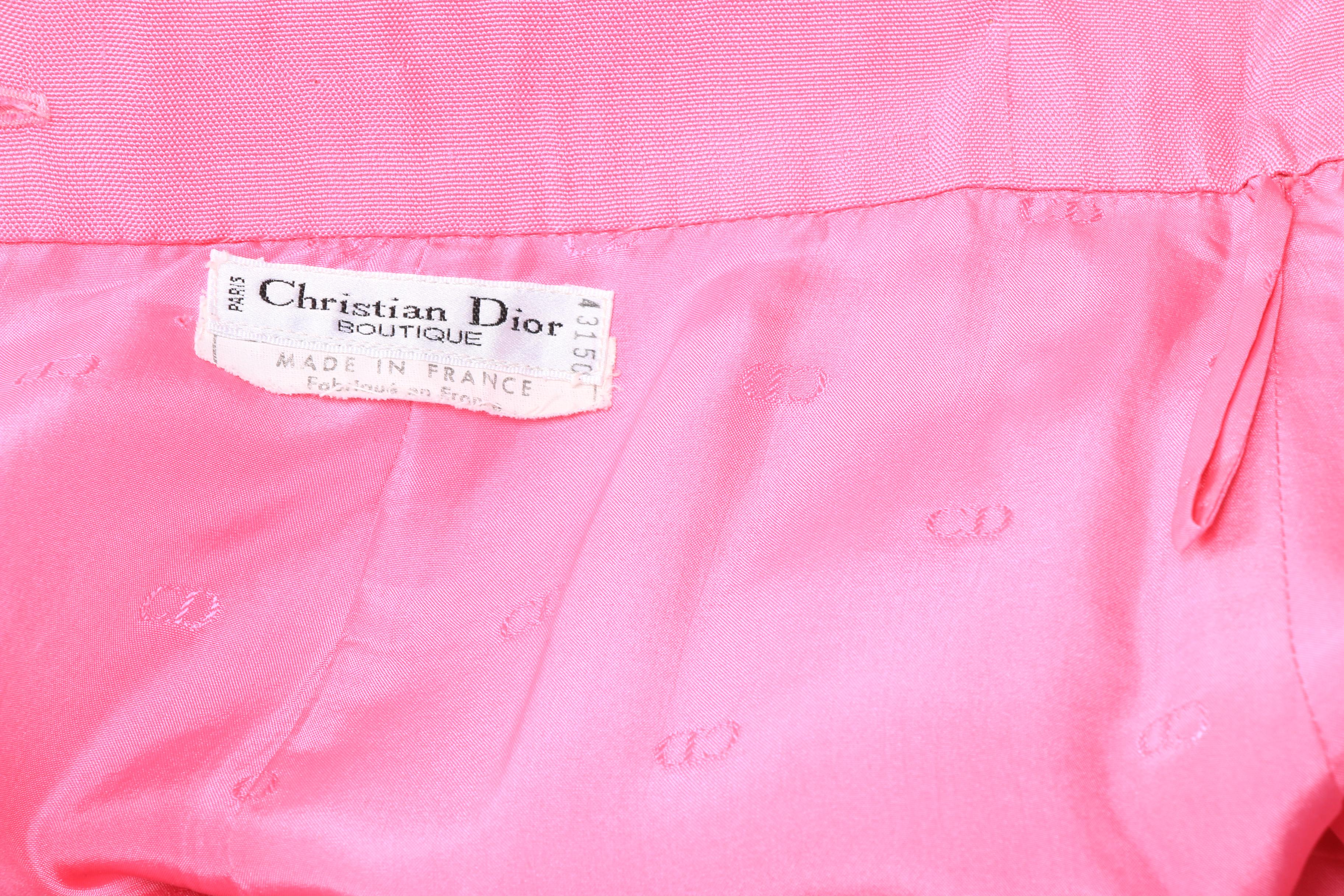 Christian Dior Boutique Paris Pink Silk Skirt Suit