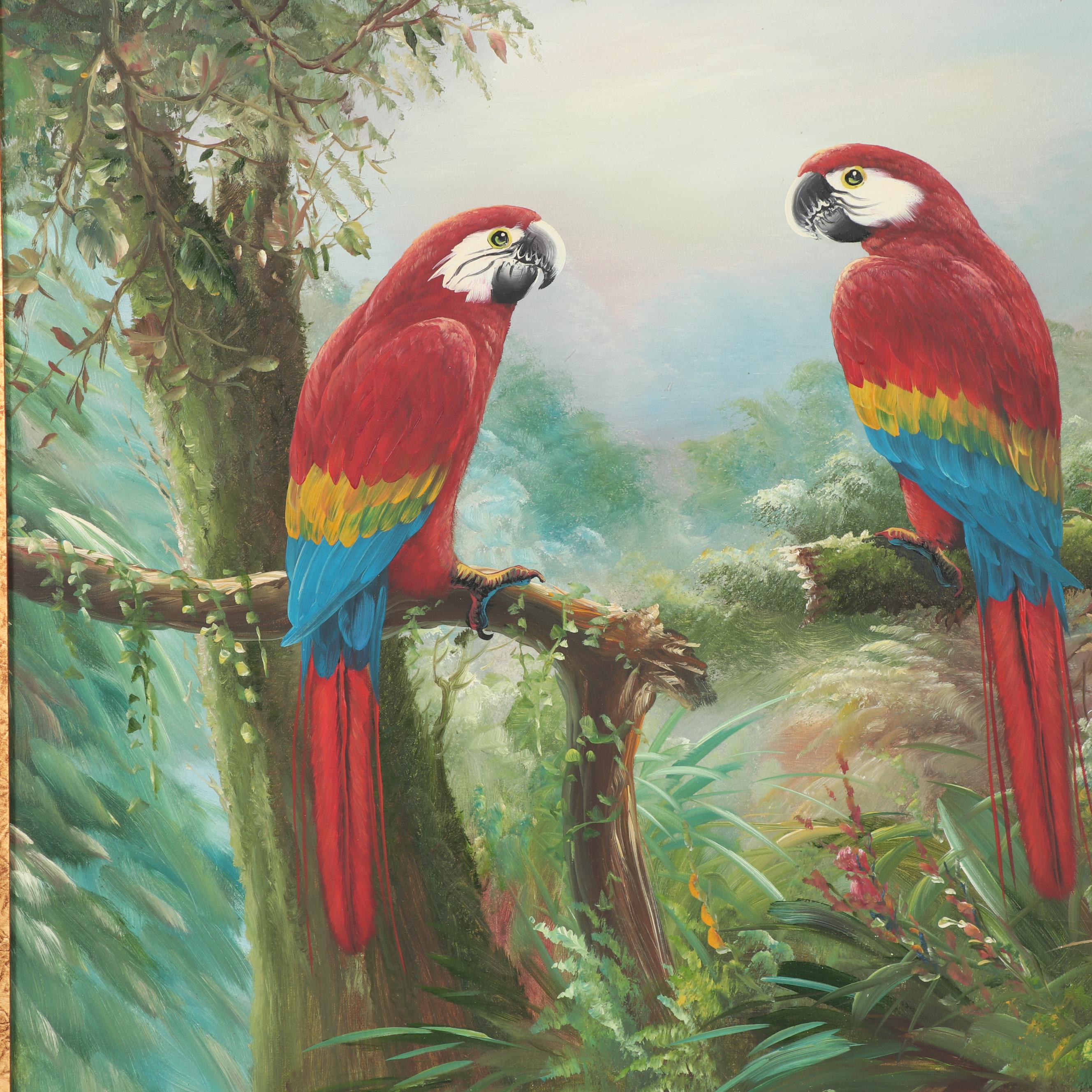 M. Henderson Oil Painting of Scarlet Macaws