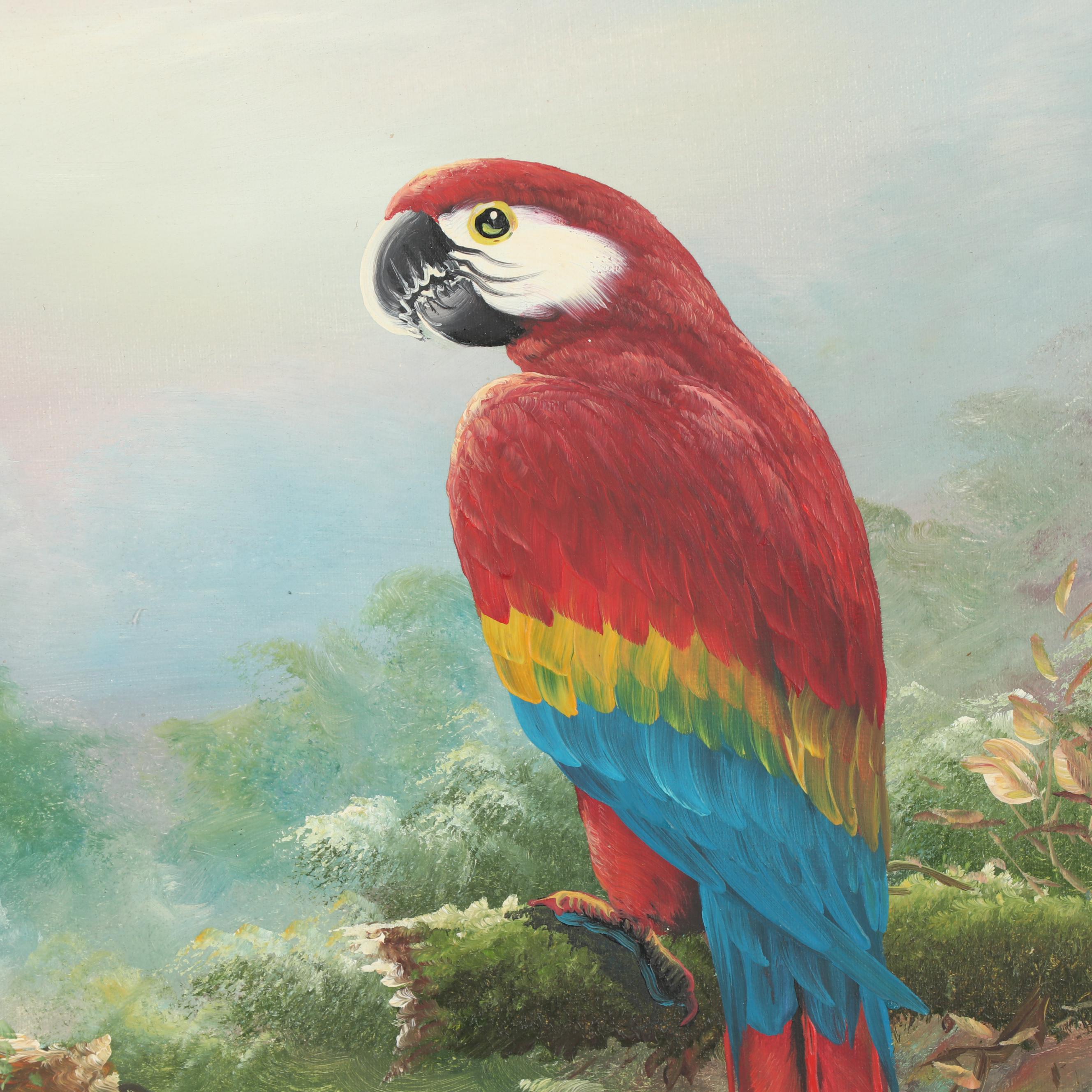 M. Henderson Oil Painting of Scarlet Macaws