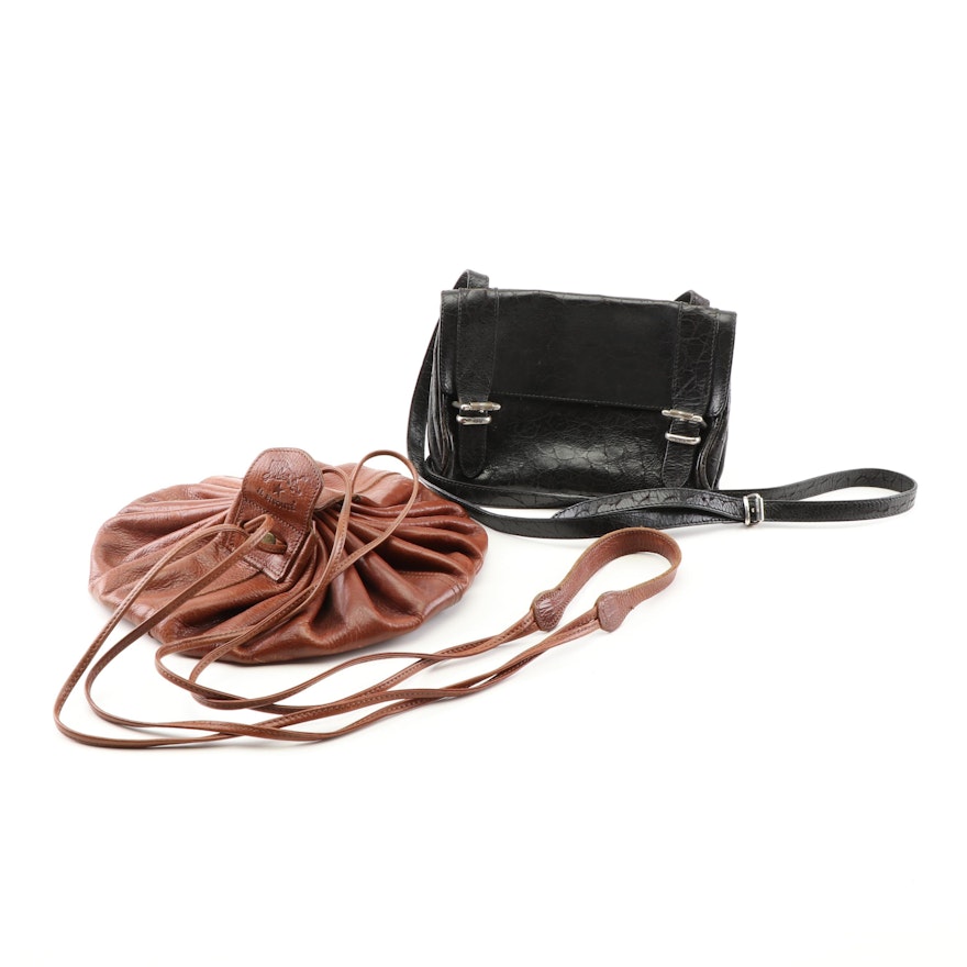 Furla Black Embossed Leather Crossbody Bag and Il Bisonte Cowhide Leather Pouch