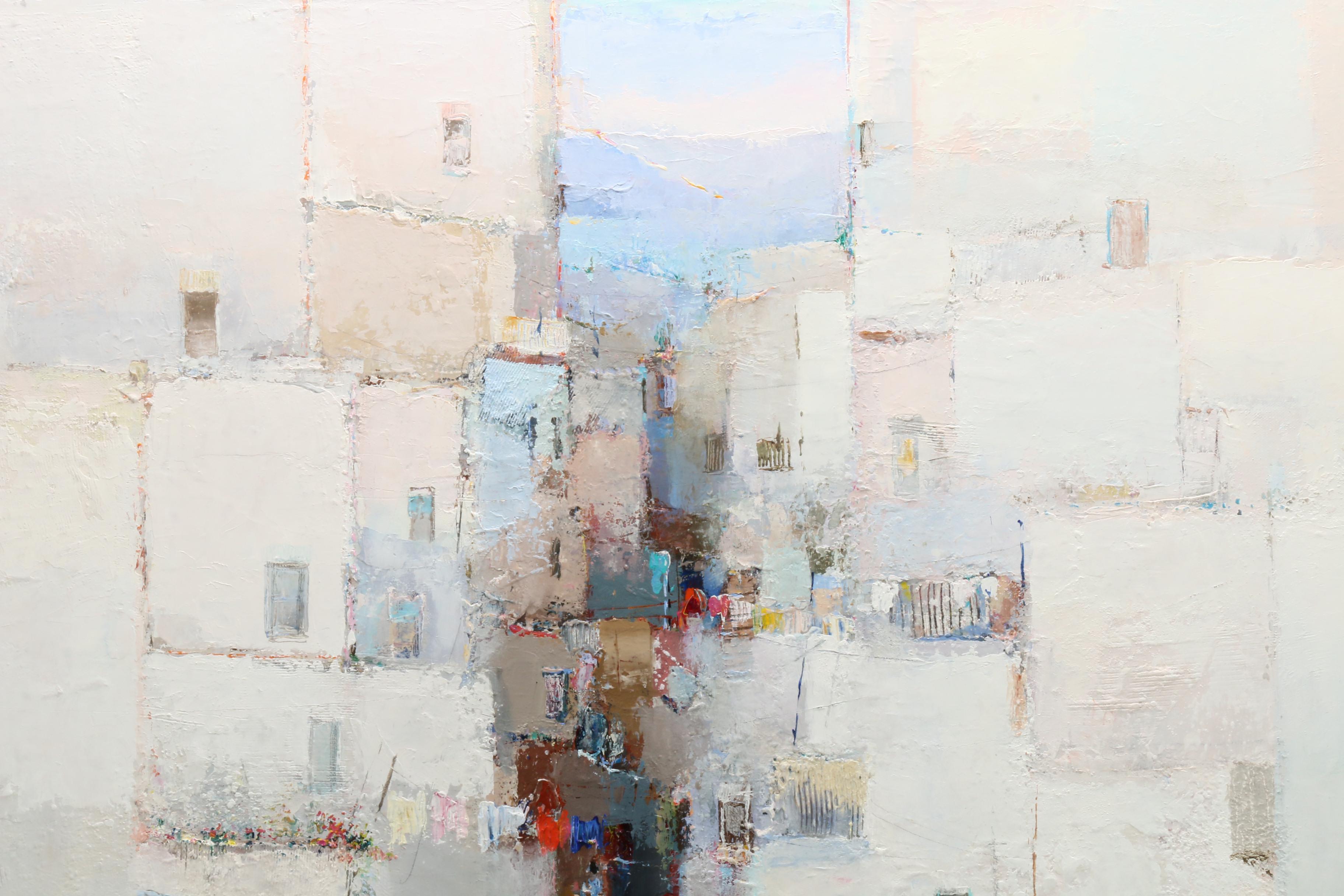 Oswaldo Ventura Abstract Oil Painting of Village Scene "XI"