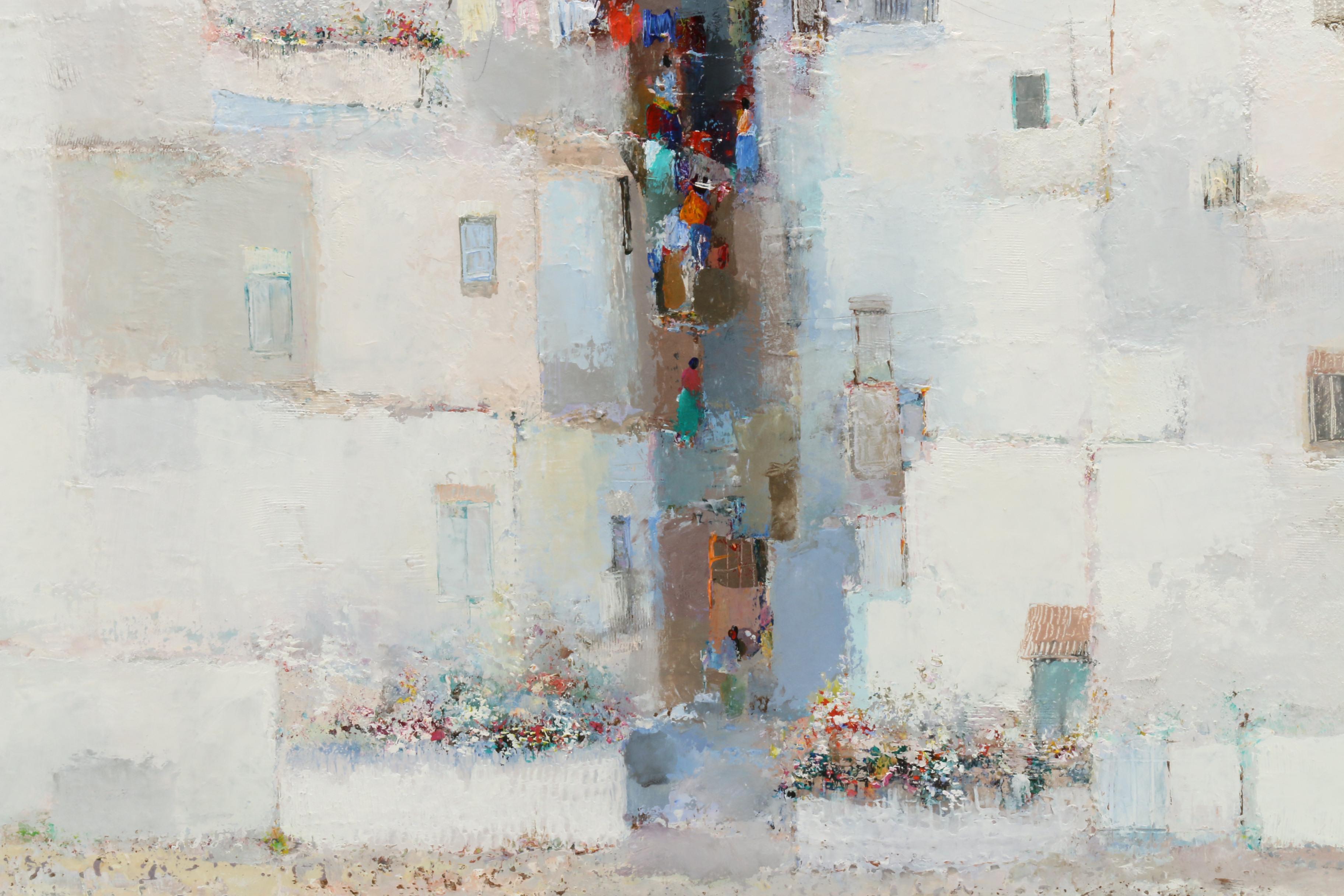 Oswaldo Ventura Abstract Oil Painting of Village Scene "XI"