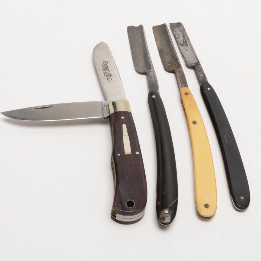 Group of Straight Razors and Folding Knife