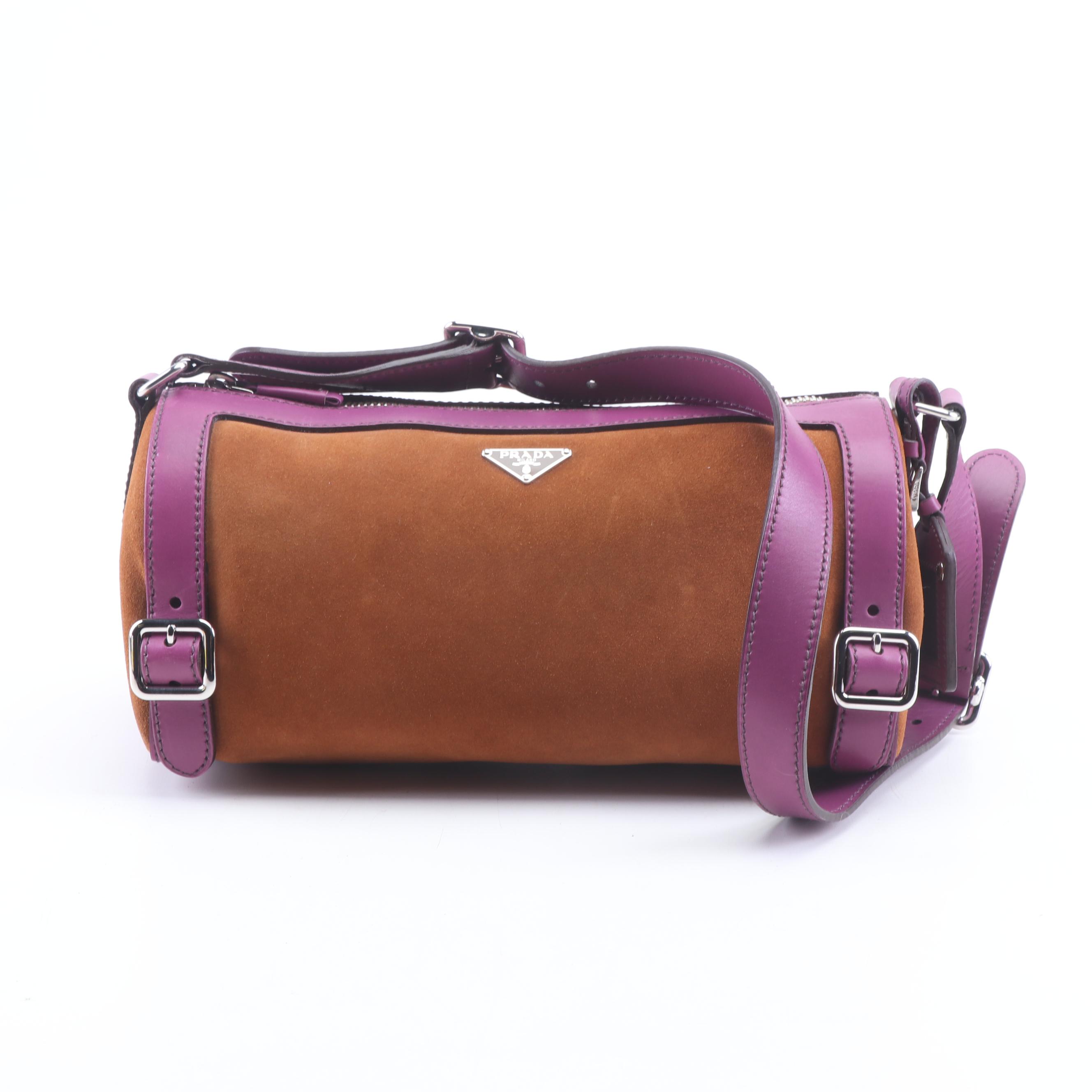 Prada Mocha Suede and Violet Leather Shoulder Bag