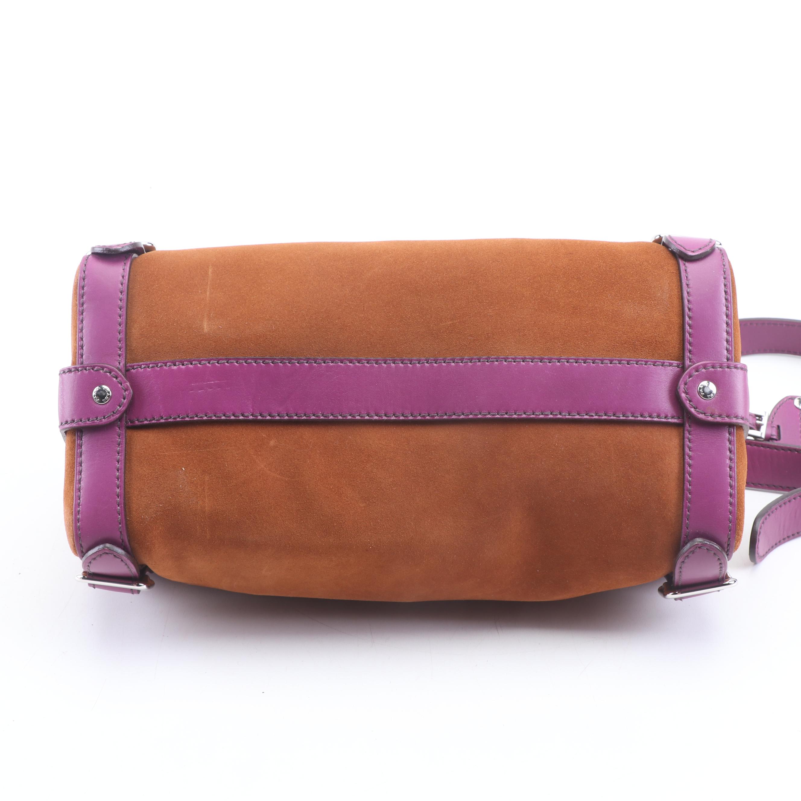 Prada Mocha Suede and Violet Leather Shoulder Bag