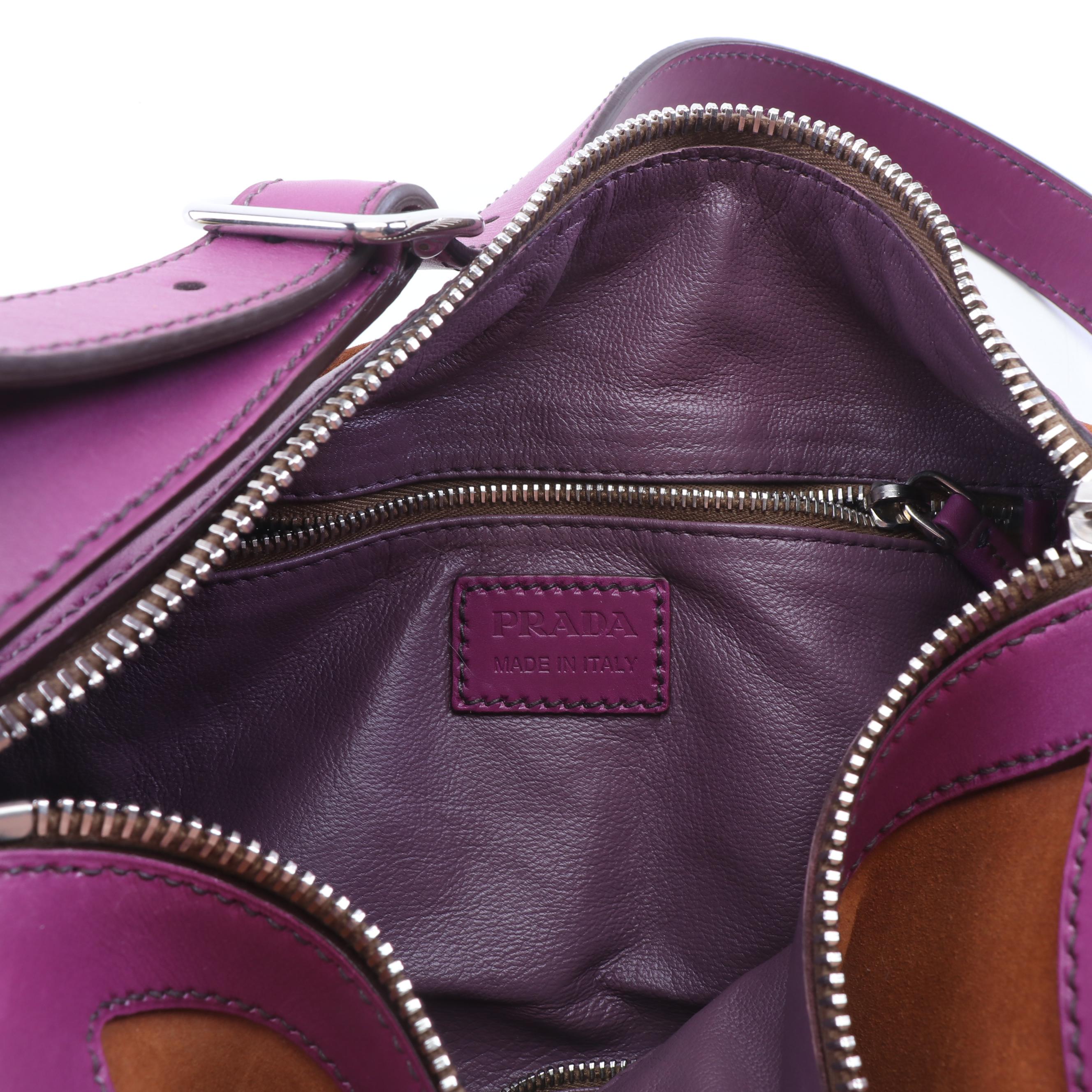 Prada Mocha Suede and Violet Leather Shoulder Bag