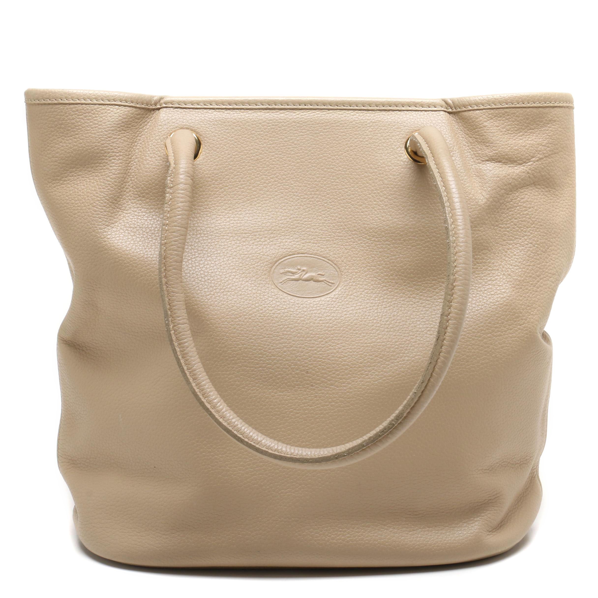 Longchamp Beige Pebbled Leather Tote