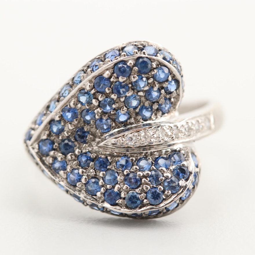 Andy' G 14K White Gold Sapphire and Diamond Heart Ring