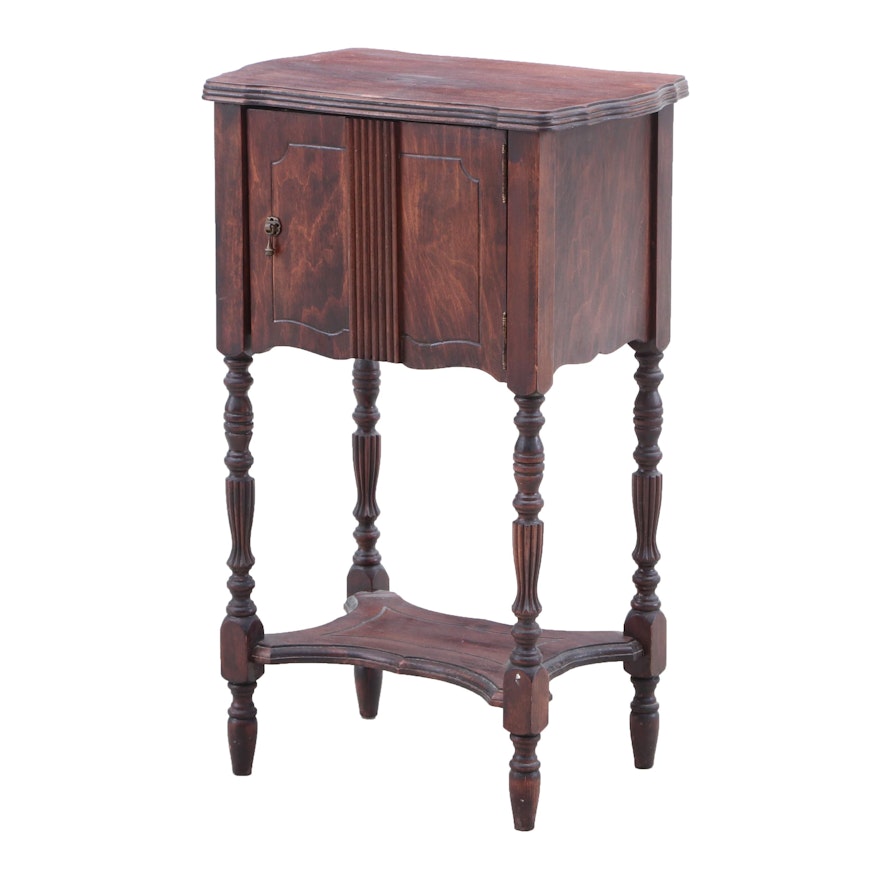 Walnut Humidor Smoking Stand Side Table, Mid 20th Century