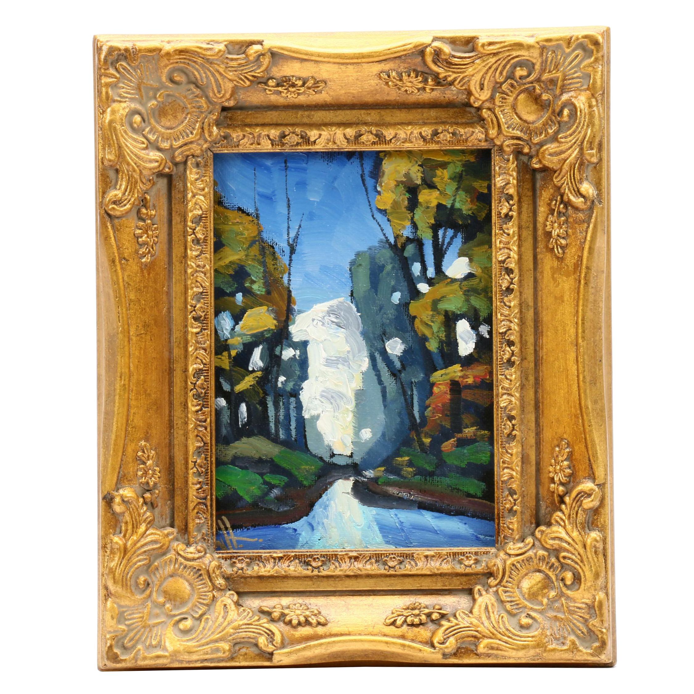 William Hawkins Landscape Oil Painting of River Scene