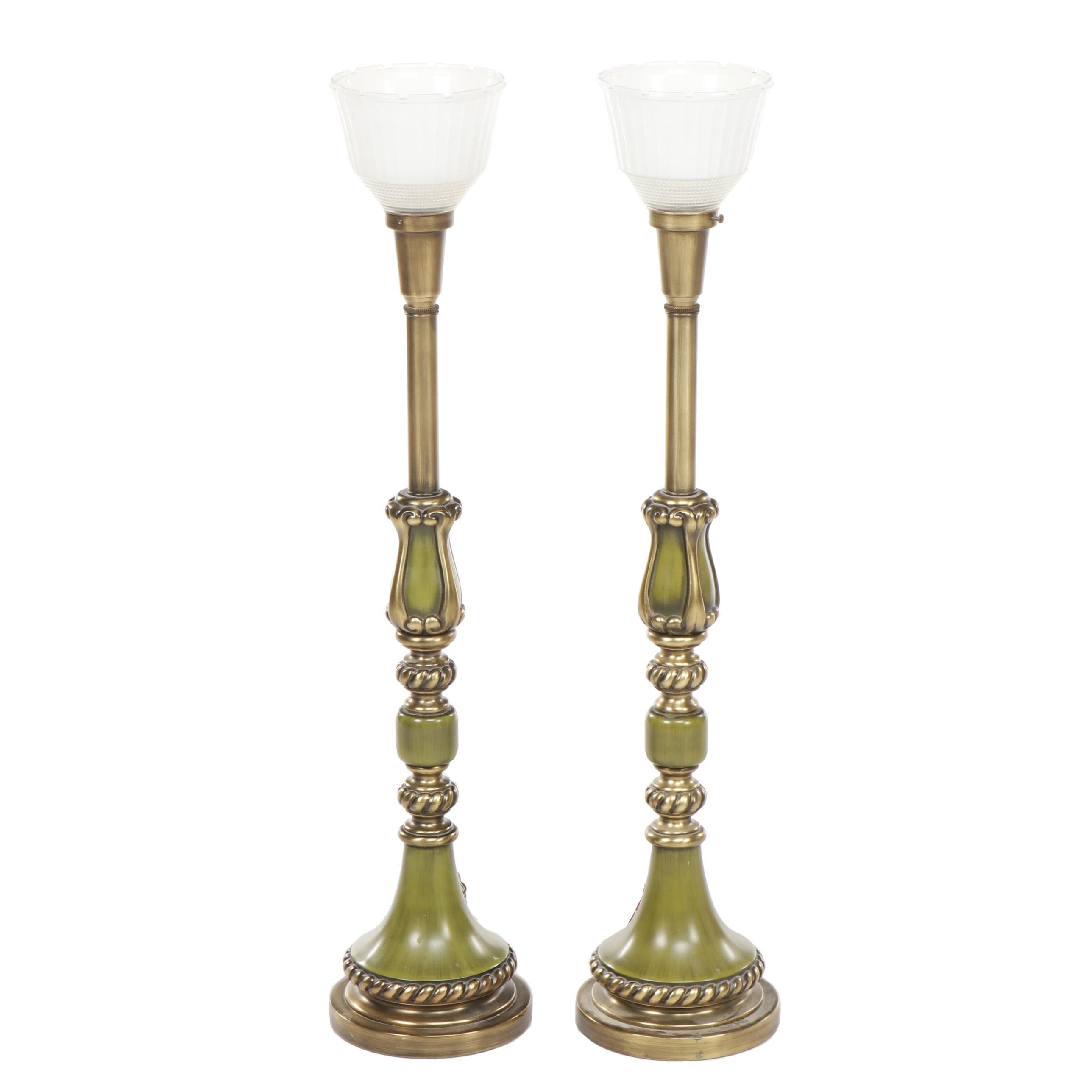 Pair of Mid Century Green Green Table Lamps