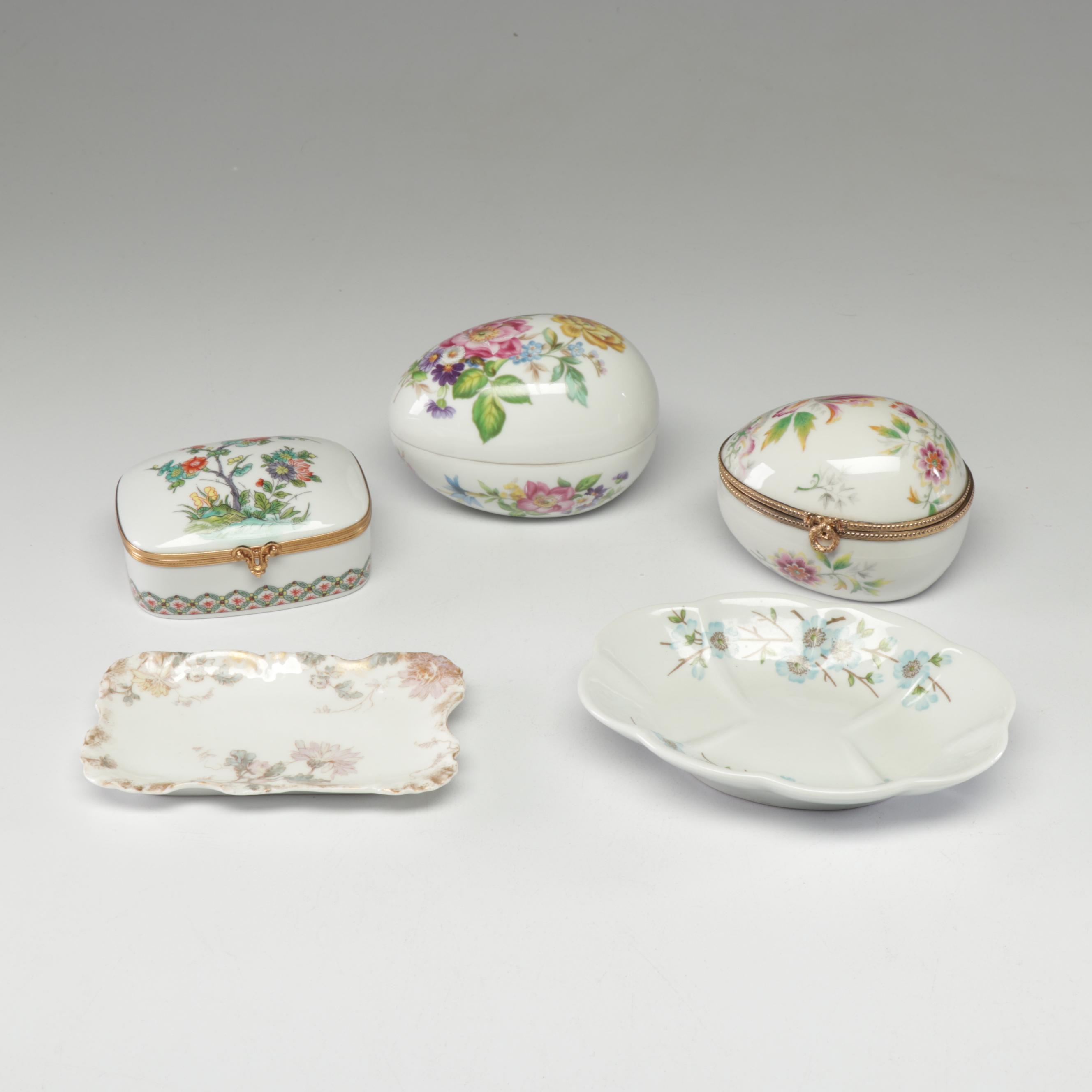 Hand-Painted Limoges Porcelain Decor Including Haviland Trinket Dish