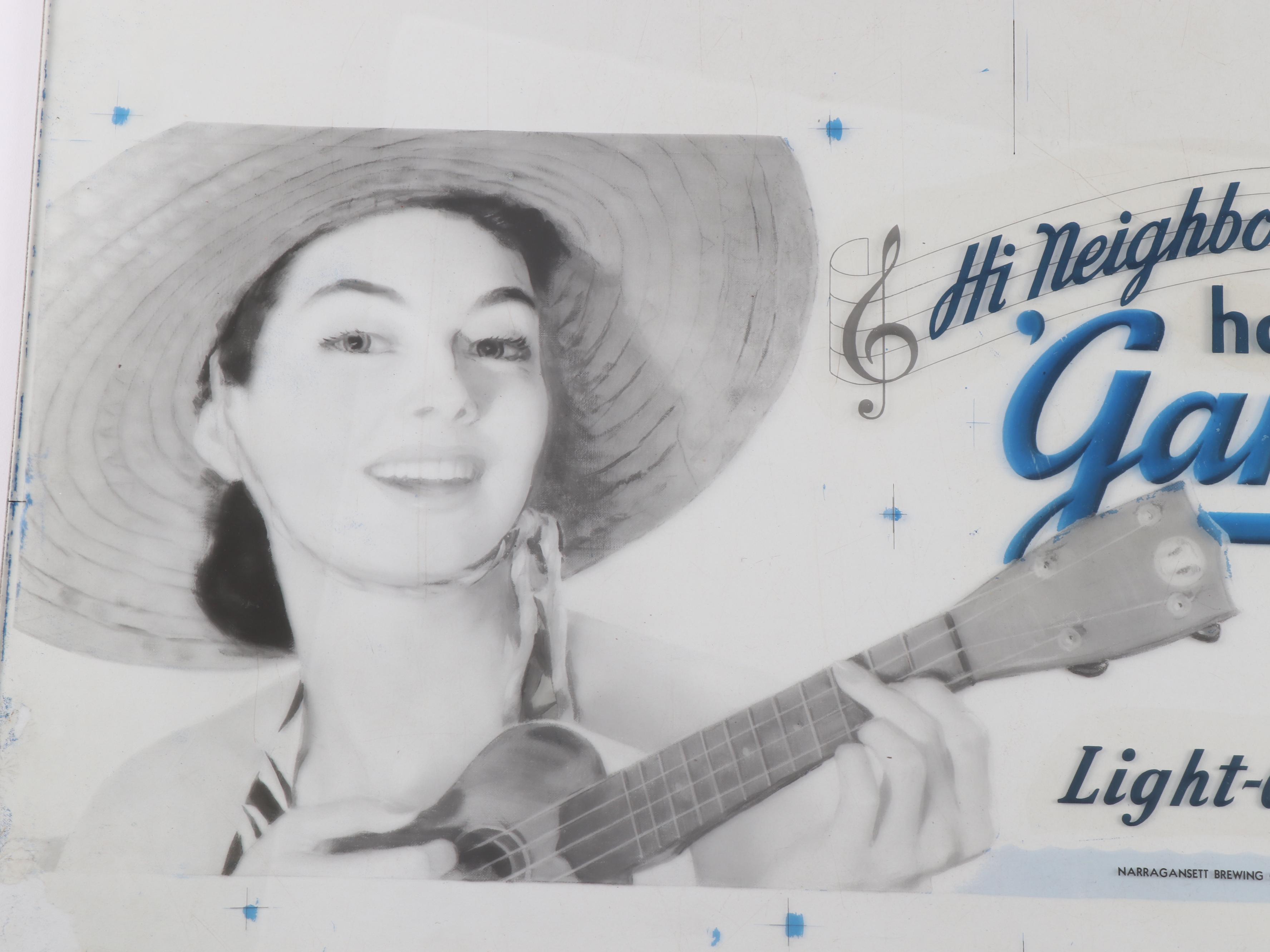 Narragansett Beer Advertising Glass Pane for Photo Reproduction, 1940s-1950s