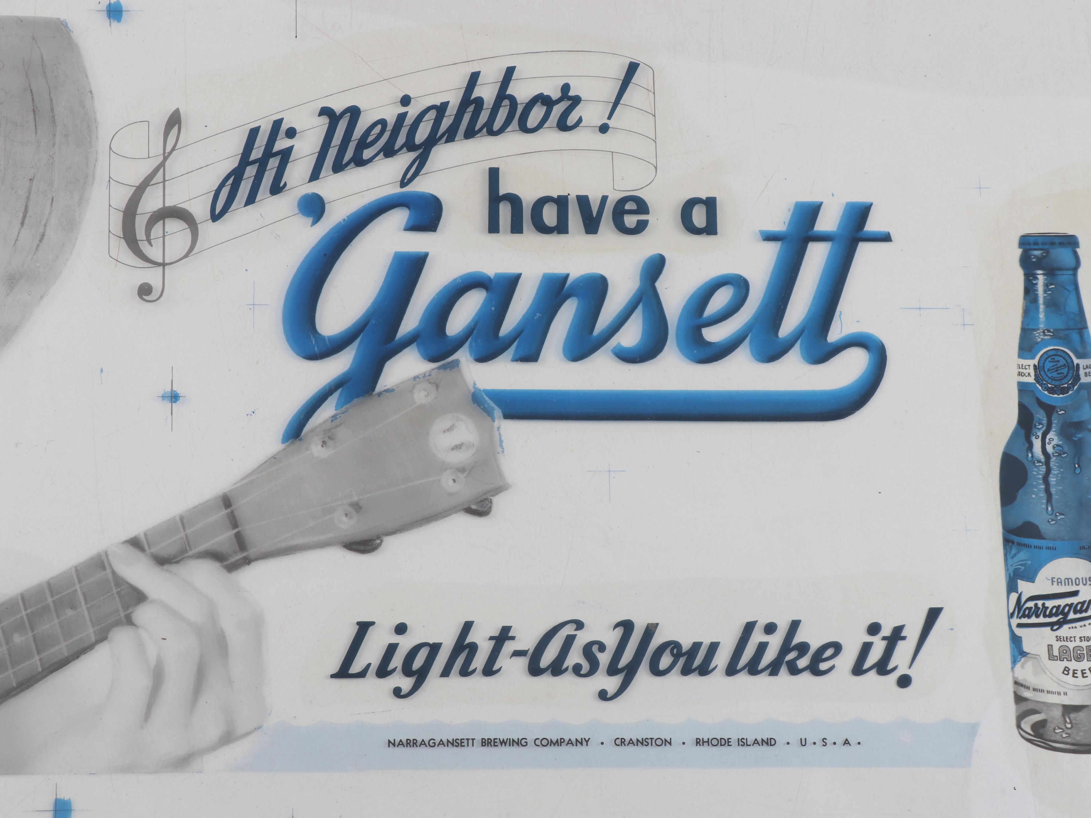 Narragansett Beer Advertising Glass Pane for Photo Reproduction, 1940s-1950s