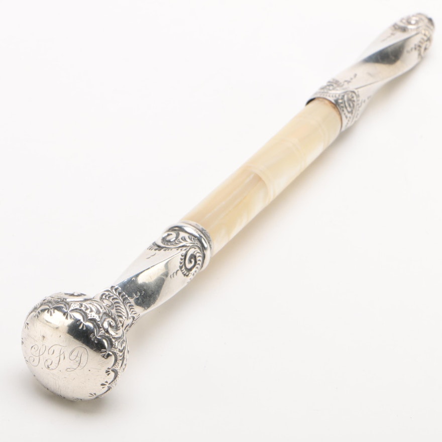 Sterling Silver and Mother of Pearl Parasol Handle, Early 20th Century