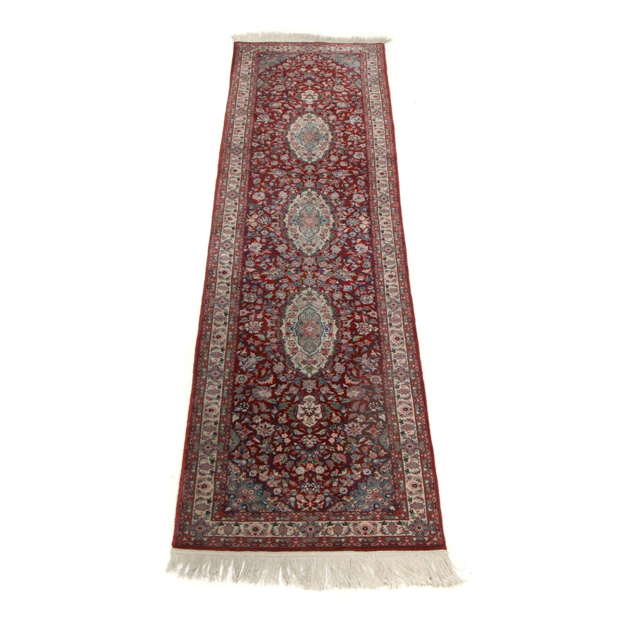 Hand-Knotted Indo-Persian Kerman Wool Carpet Runner