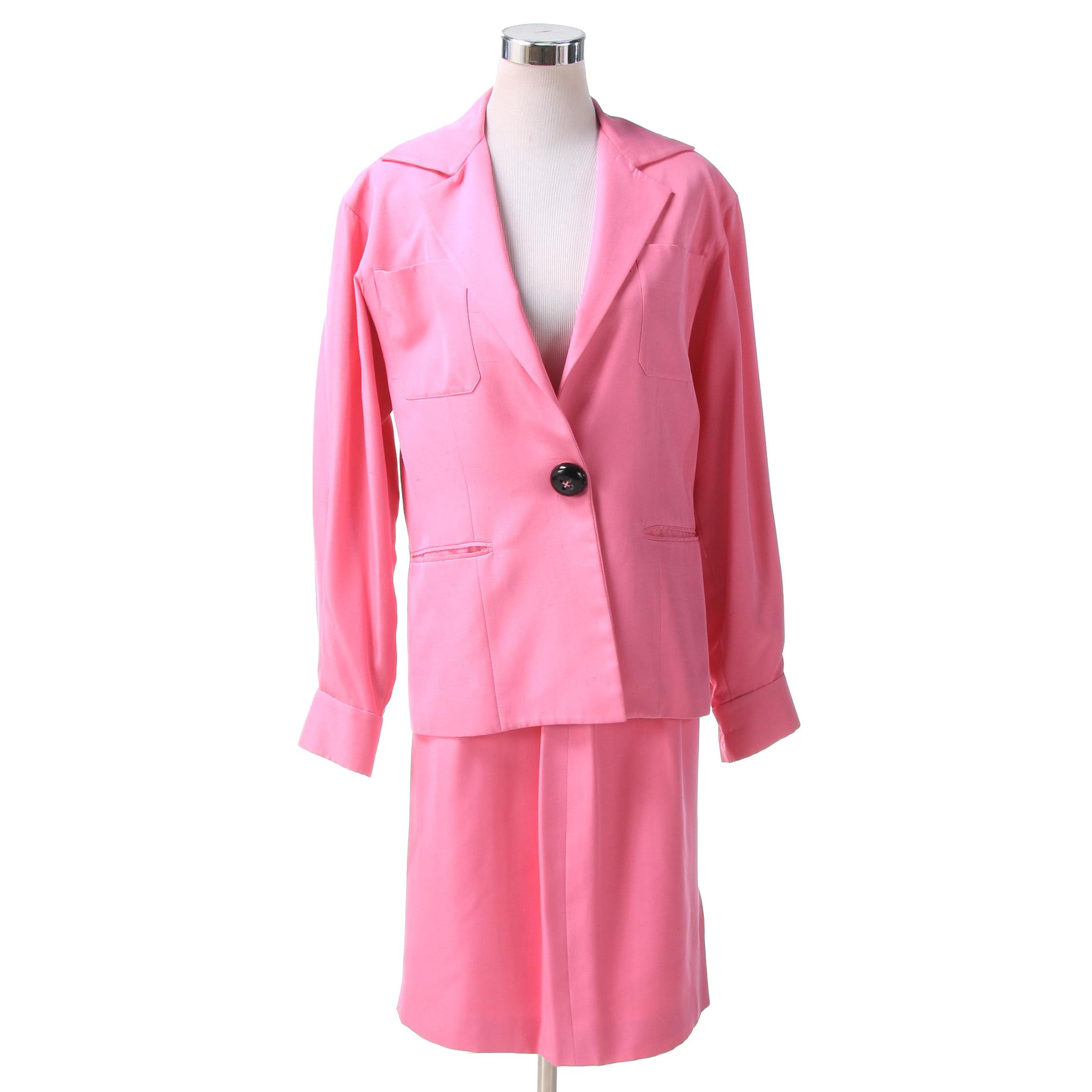 Christian Dior Boutique Paris Pink Silk Skirt Suit